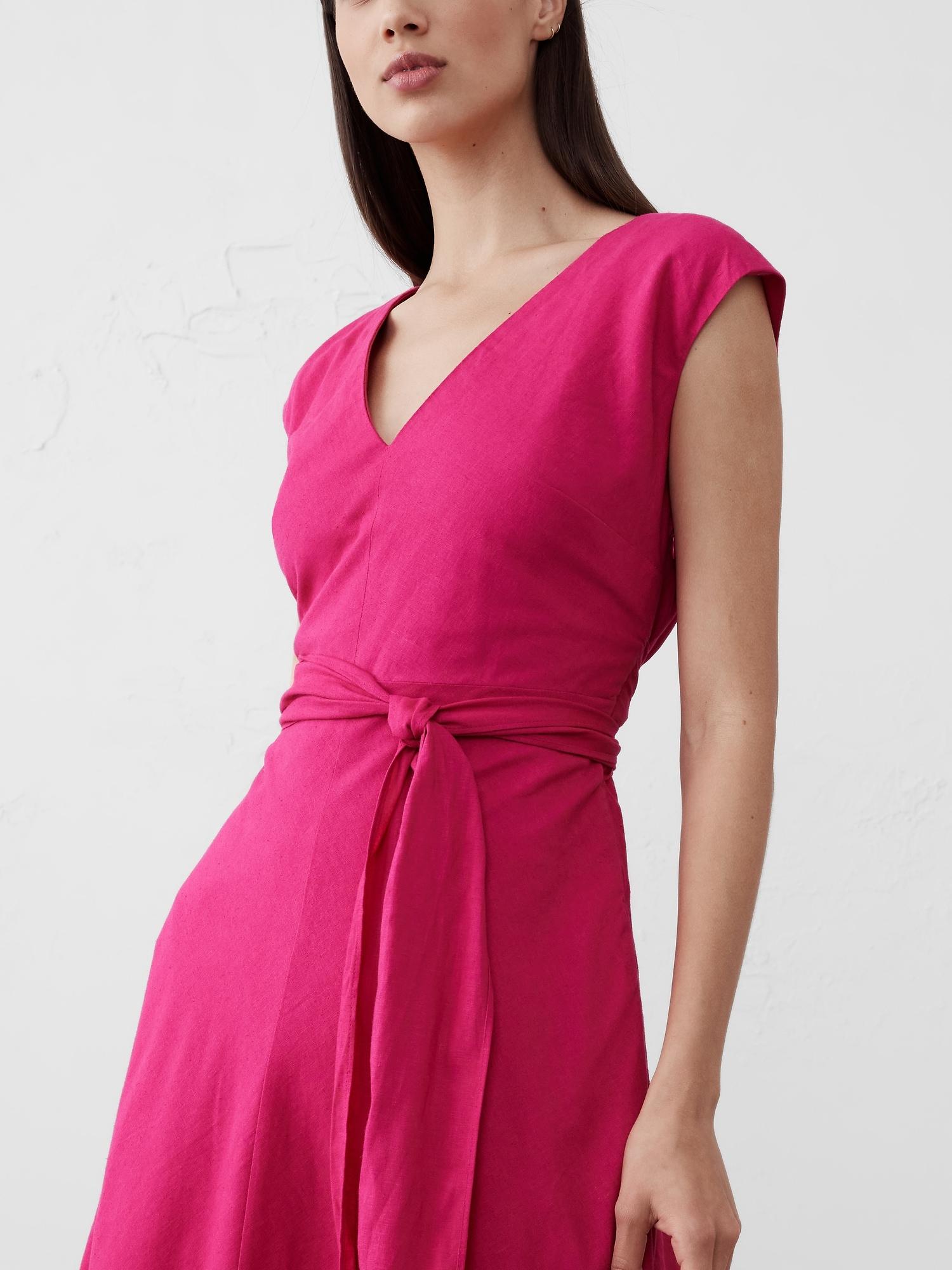 Linen-Blend Wrap Midi Dress Product Image