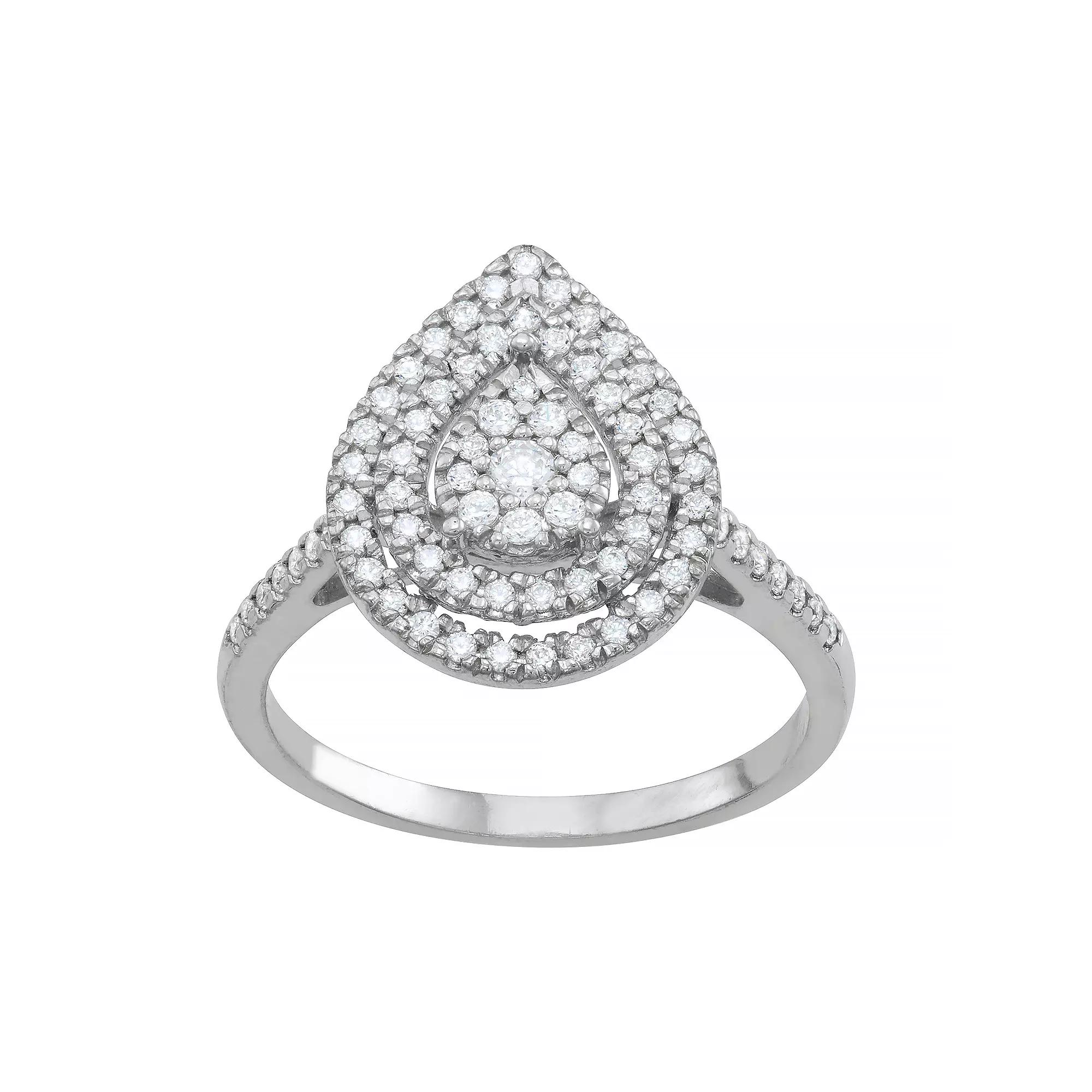 Tiara Sterling Silver 1/2 Carat T.W. Diamond Teardrop Cluster Ring, Womens Product Image