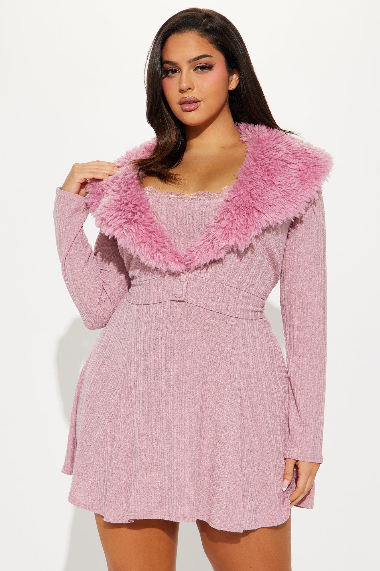 Josie 2 Piece Mini Dress Cardigan Set - Mauve Product Image