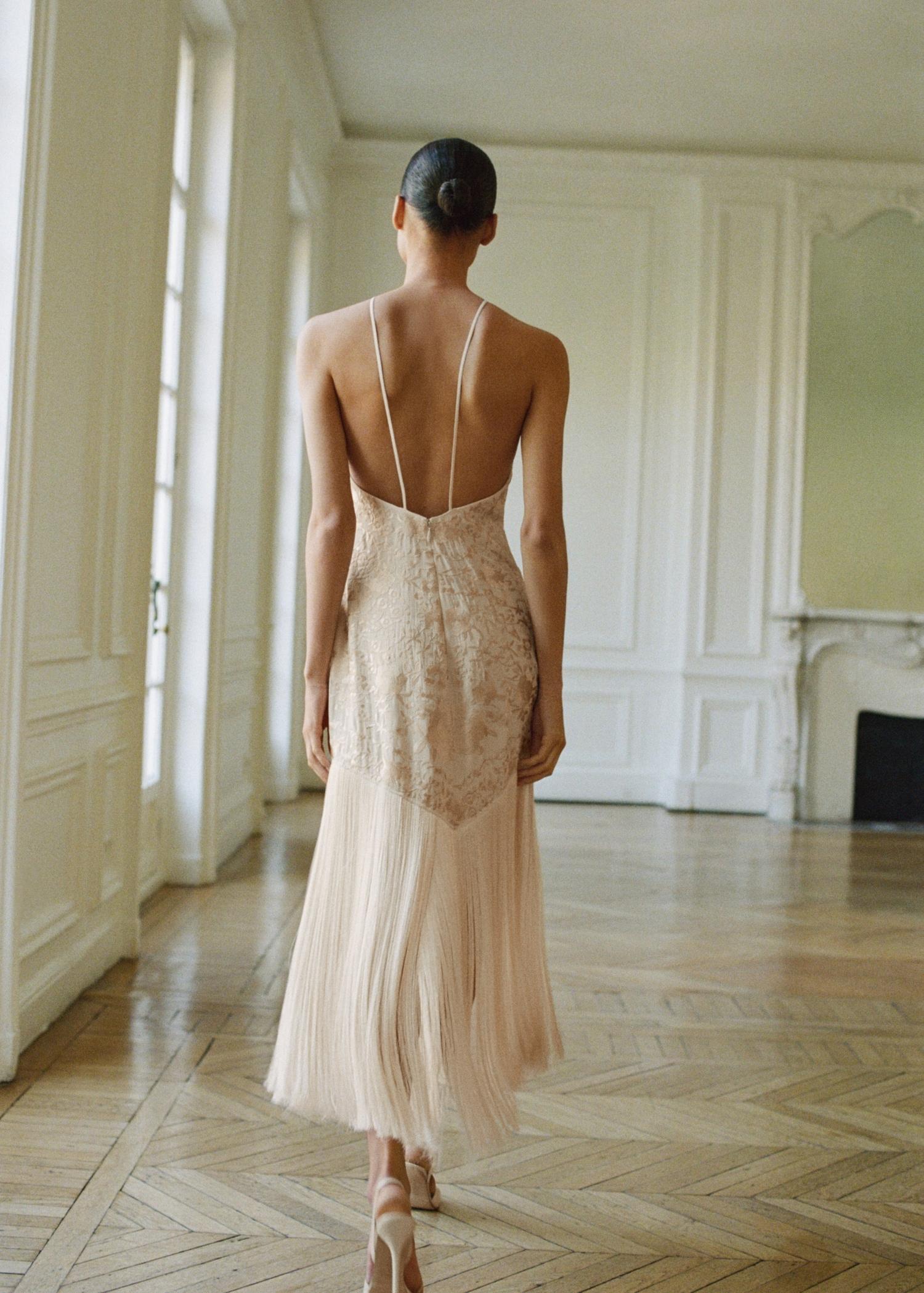 Floral-embroidered dress with fringe detail - Women | MANGO USA Product Image