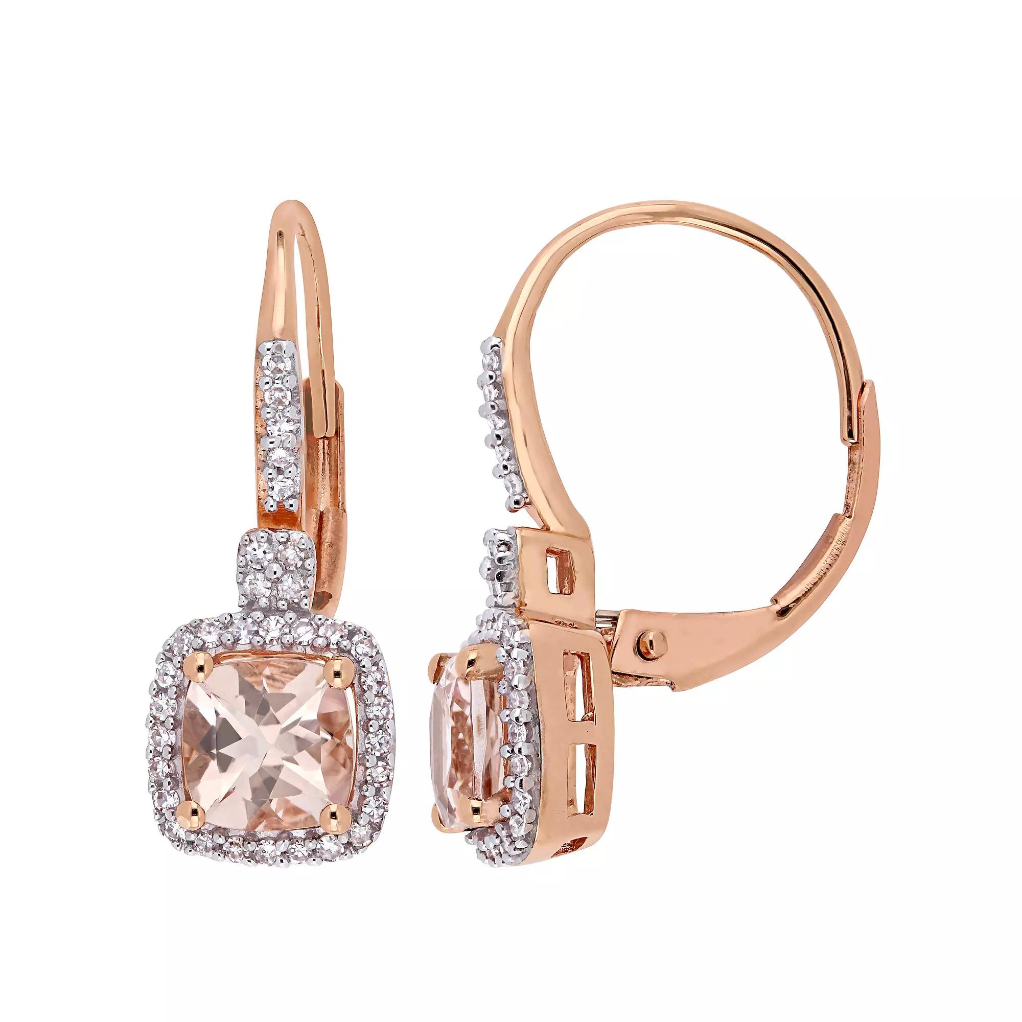 Stella Grace 10k Rose Gold Morganite & 1/5 Carat T.W. Diamond Leverback Earrings, Women's Product Image