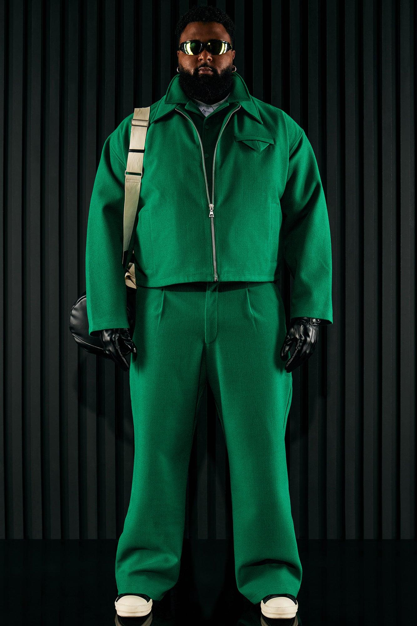 Wilder Textured Weave Cropped Jacket - Green Product Image