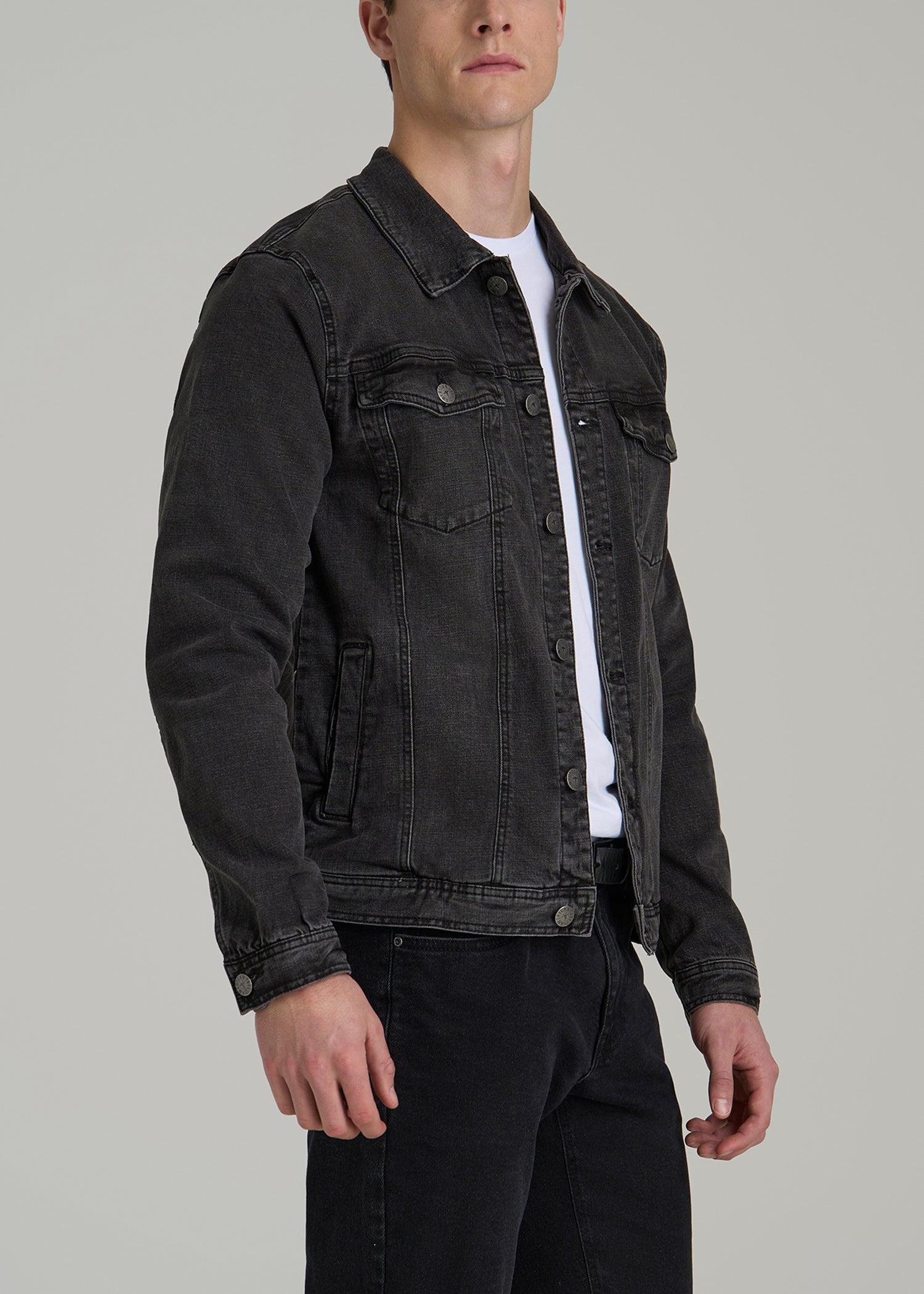 Denim Trucker Jacket for Tall Men in Washed Black Male Product Image