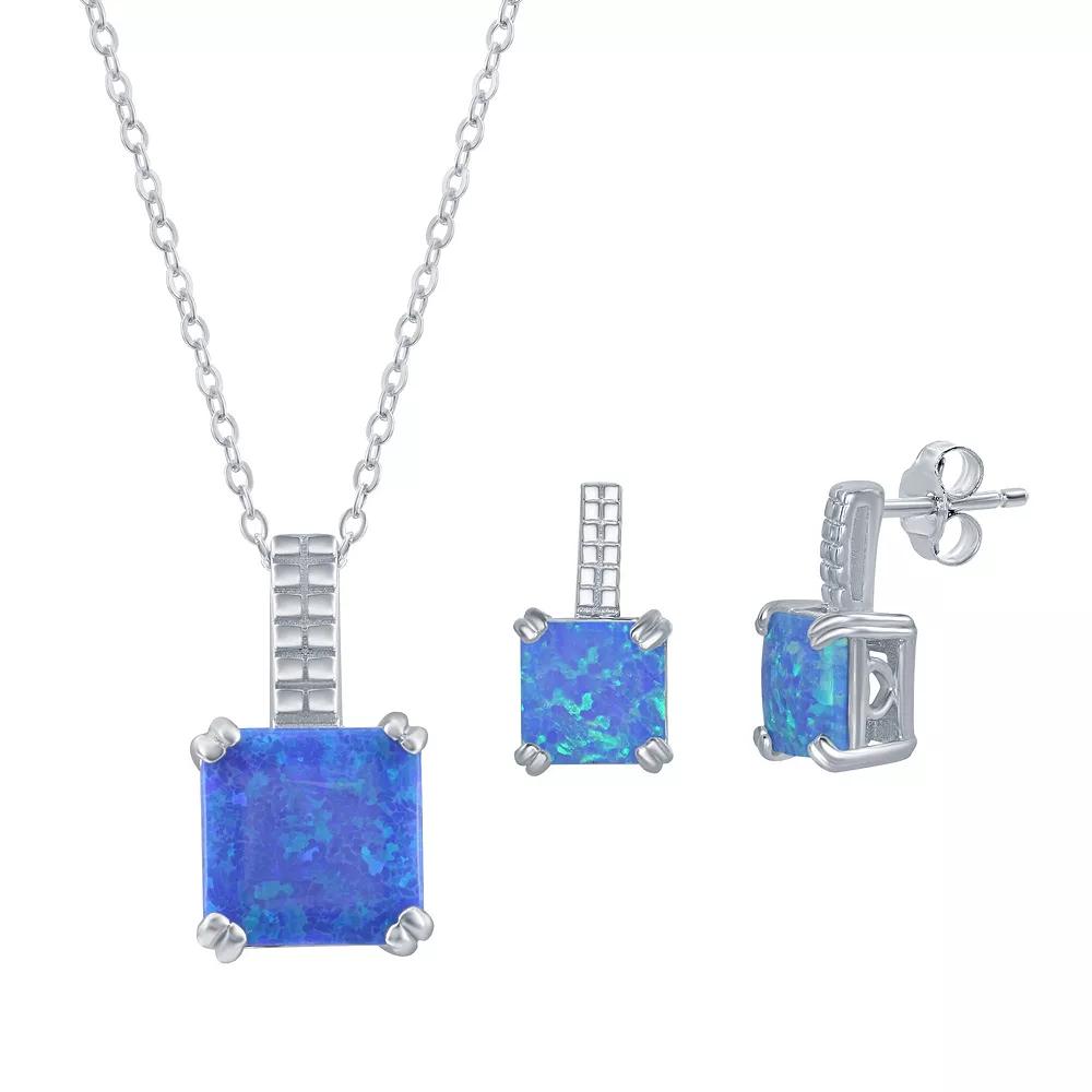 Sterling Silver Lab-Created Blue Opal Necklace & Earring Set, Women's, Size: 16-18" ADJ Product Image