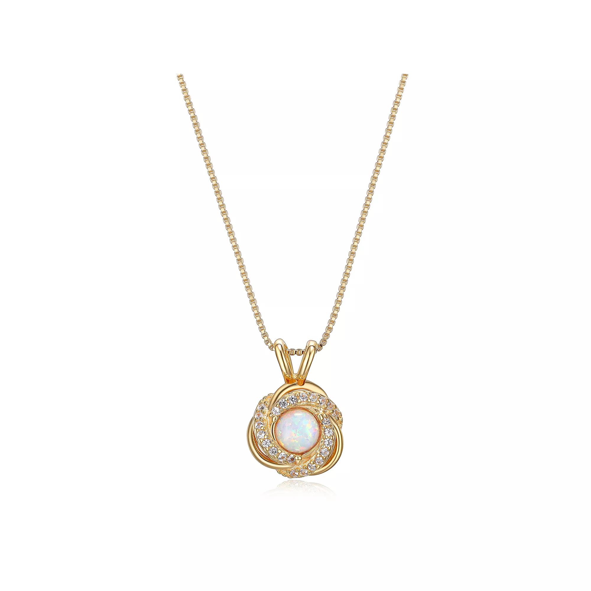 Tokens of Love Sterling Silver Lab-Created White Opal Birthstone Love Knot Pendant Necklace, Women's, Size: 18", 18k Gold Plated Product Image