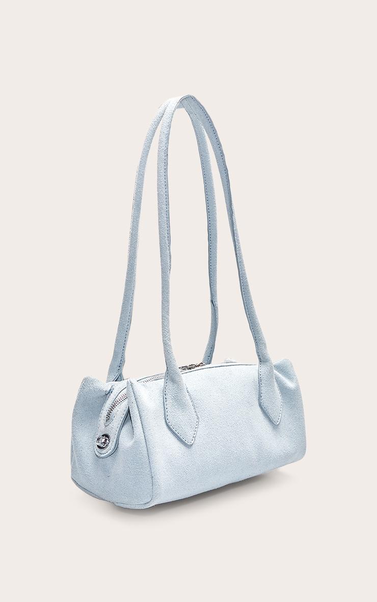 Powder Blue Faux Suede Bowler Shoulder Bag Product Image