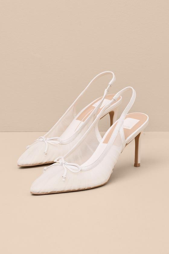 Yela White Tulle Pointed-Toe Slingback Pumps Product Image