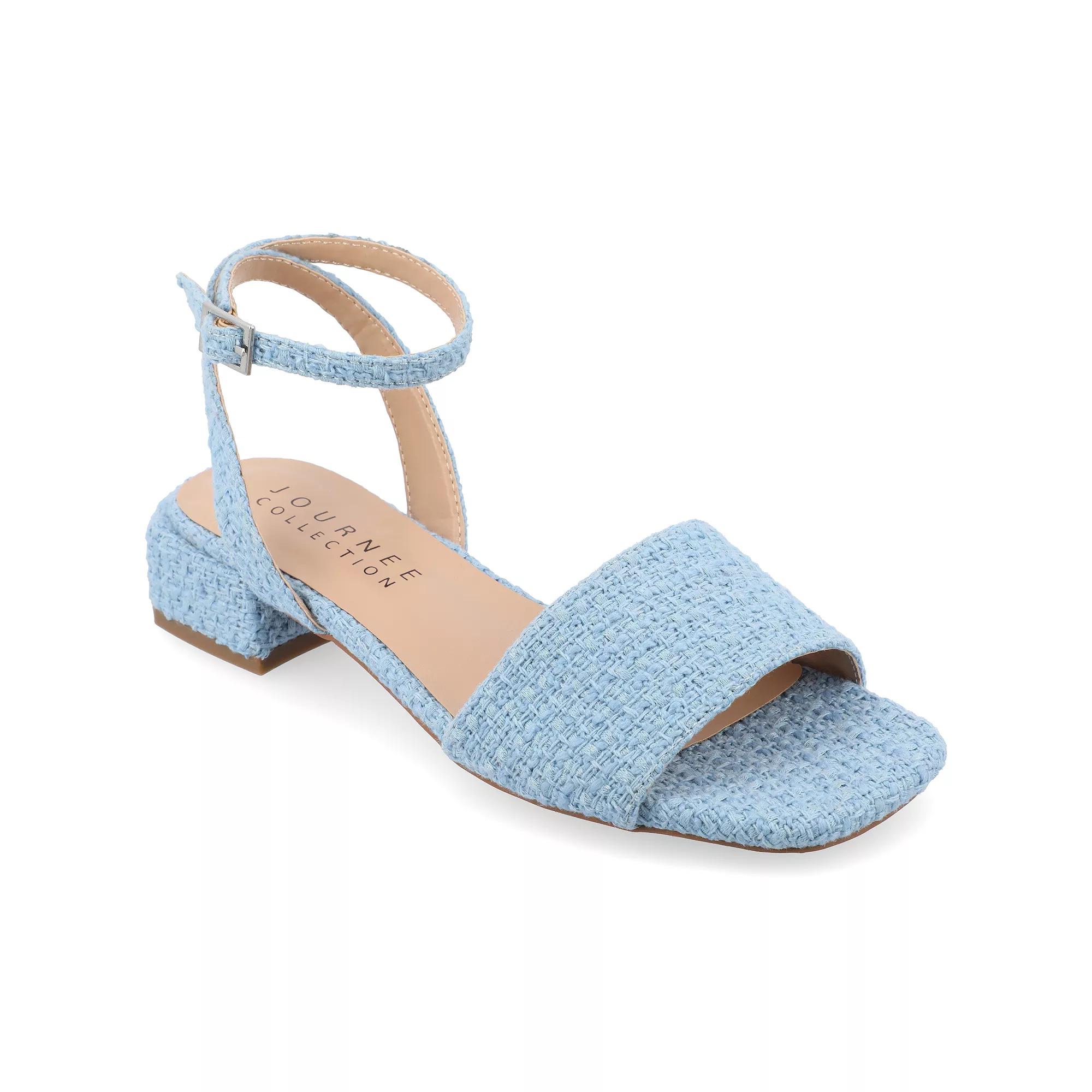 Journee Adleey Women's Tweed Low Block Heel Sandals,  Product Image