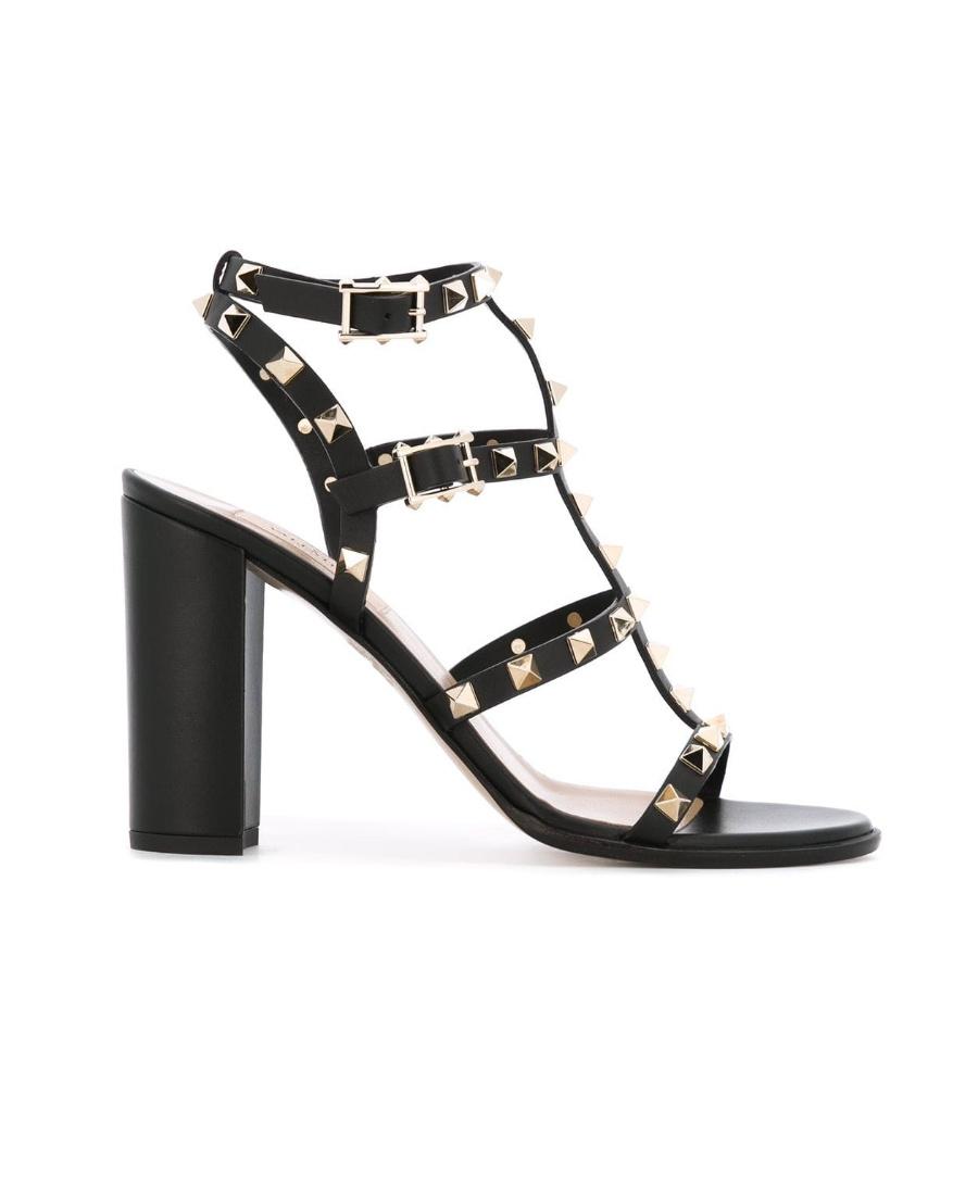 VALENTINO GARAVANI Valentino Rockstud Caged 90 Leather Ankle Strap Sandal In Black Product Image