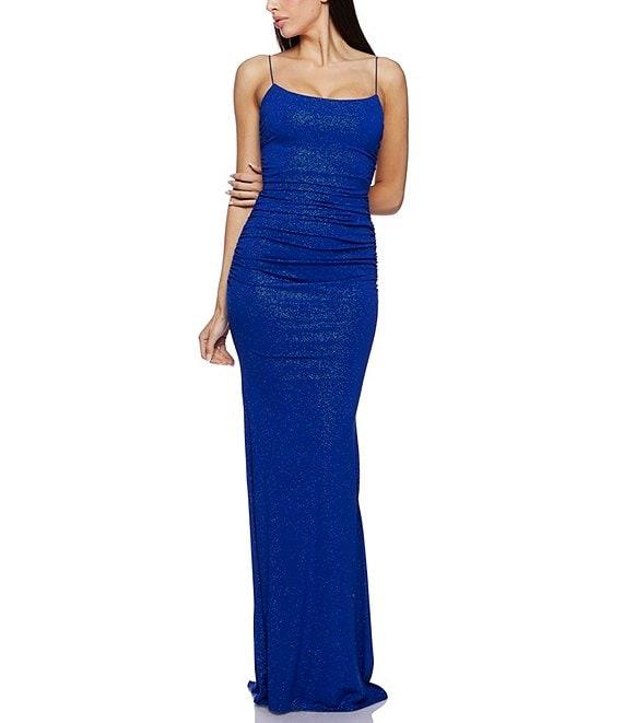 B. Darlin Glitter Bungee Strap Scoop Neck Open Back Shirred Dress Product Image
