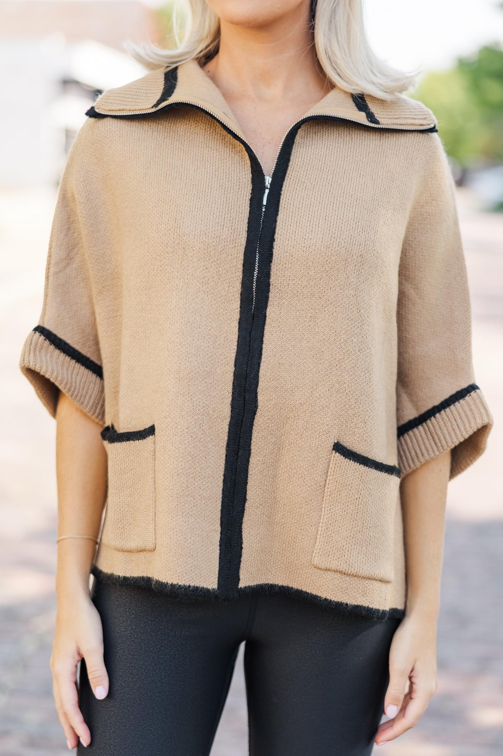 Living The Dream Taupe Zip Up Poncho Female Product Image