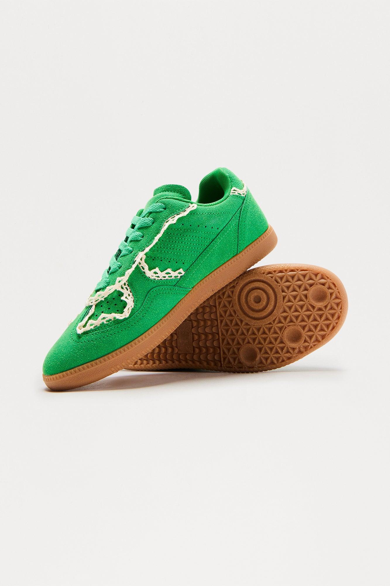 Teo Lace Trim Faux Suede Sneakers - Green Female Product Image