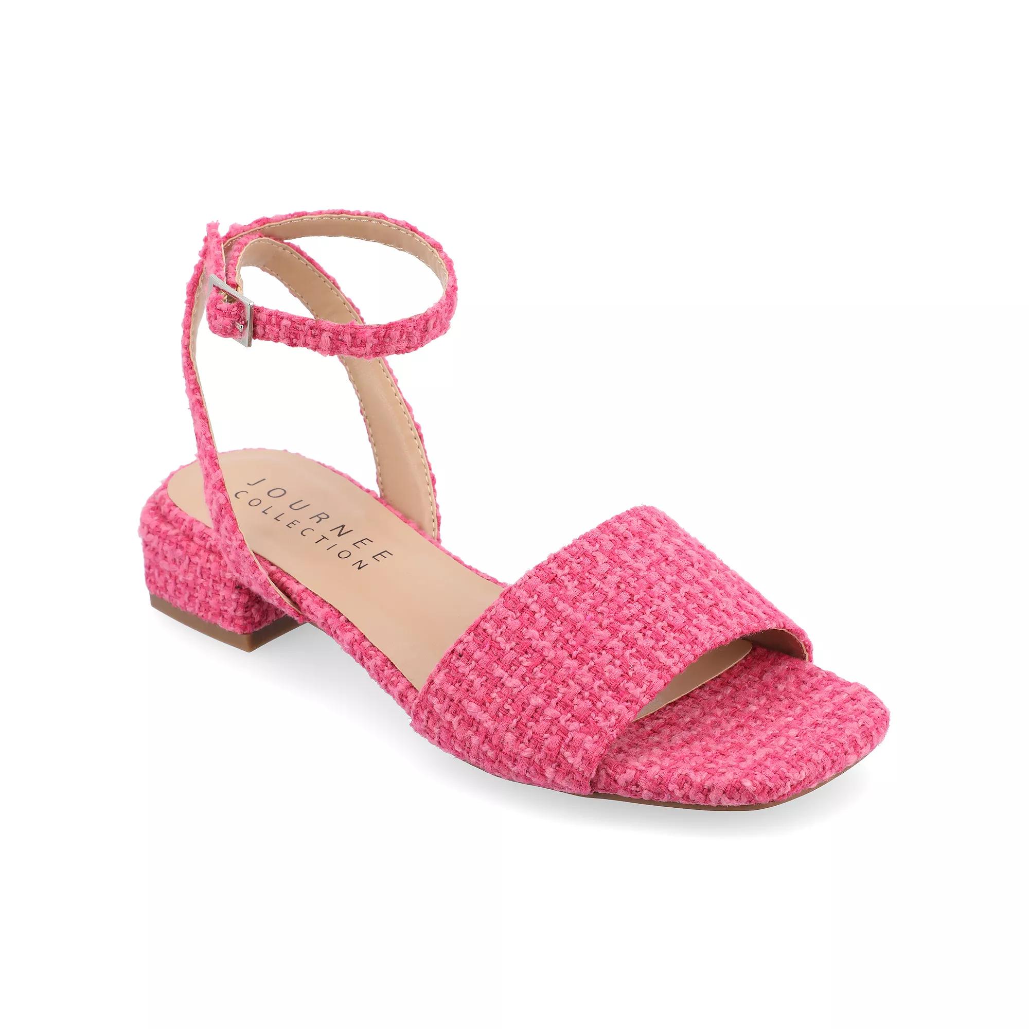Journee Adleey Women's Tweed Low Block Heel Sandals,  Product Image