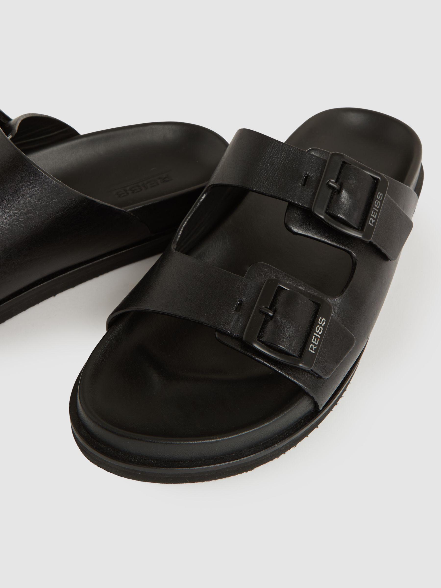 Leather Double-Strap Sandals in Black Product Image