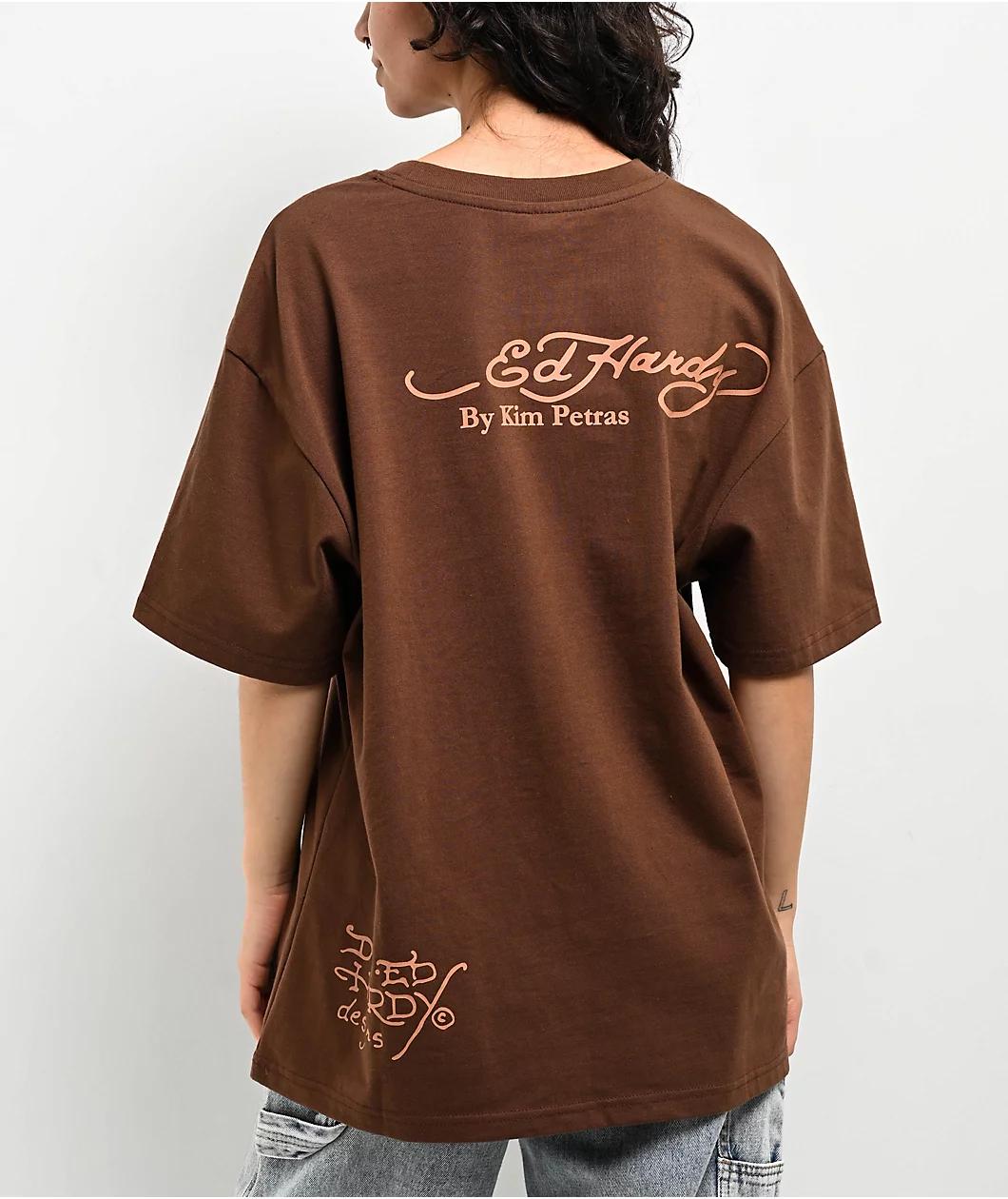 Ed Hardy x Kim Petras Bulldog Brown Boxy T-Shirt Product Image