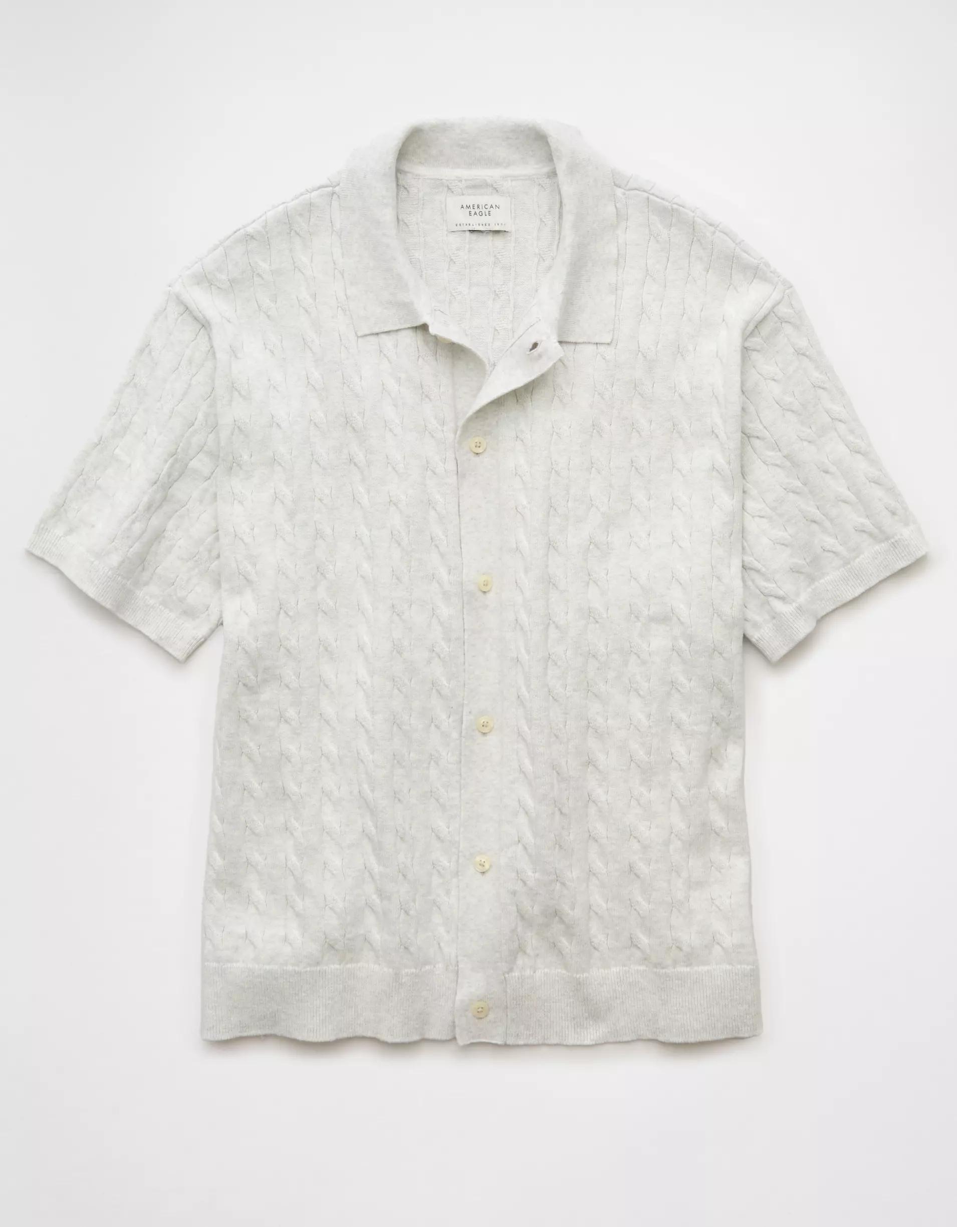 AE Weekend Cable Knit Button-Up Sweater Polo Shirt Product Image