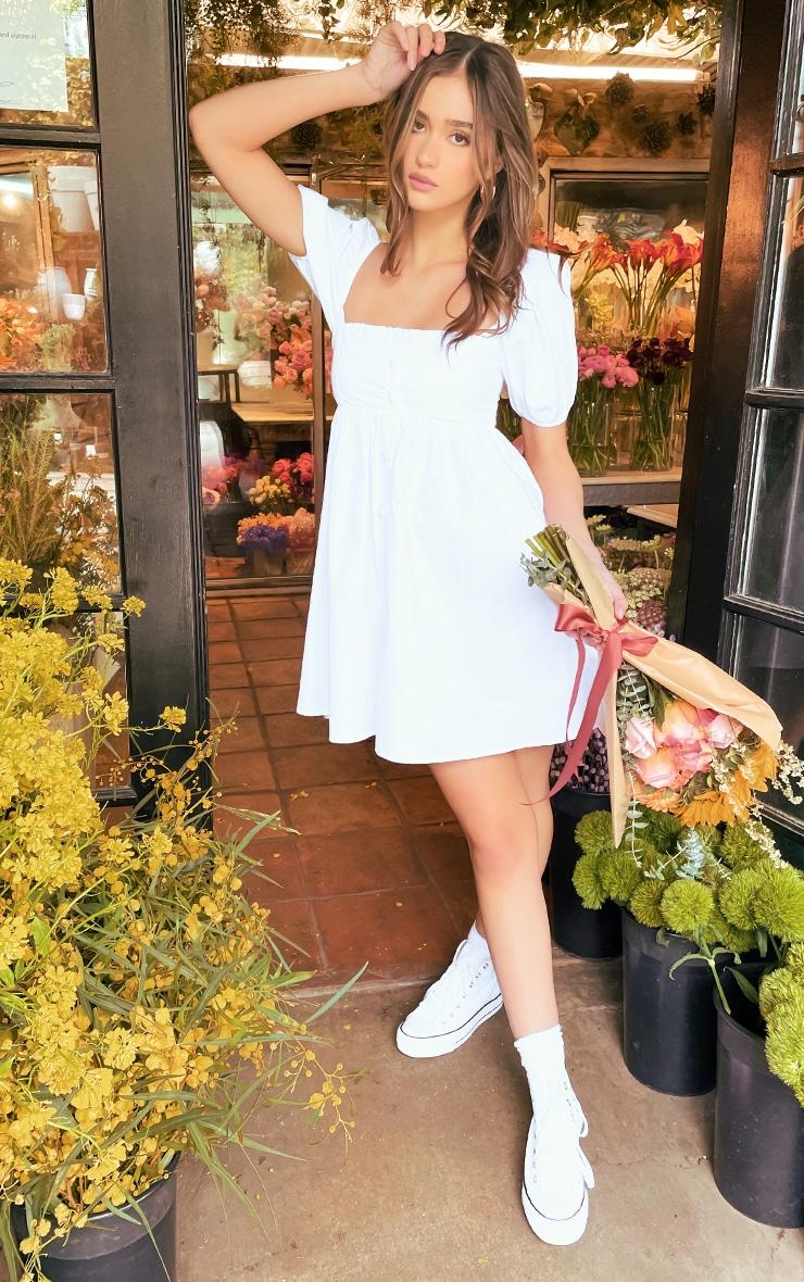 White Cotton Button Down Smock Dress Product Image