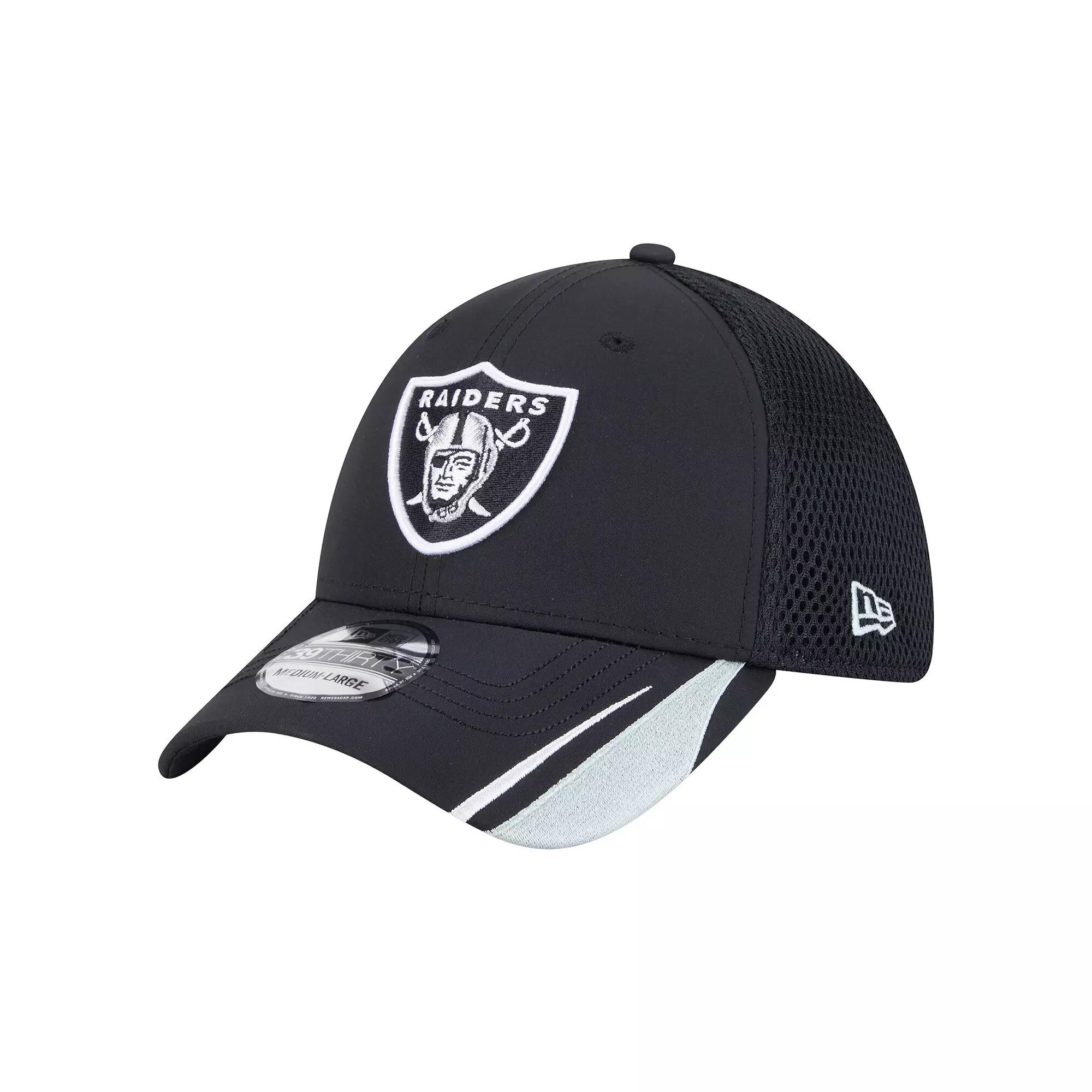 Men's New Era  Black Las Vegas Raiders Game Day Linear 39THIRTY Flex Hat, Size: Large/XL, Lvr Black Product Image