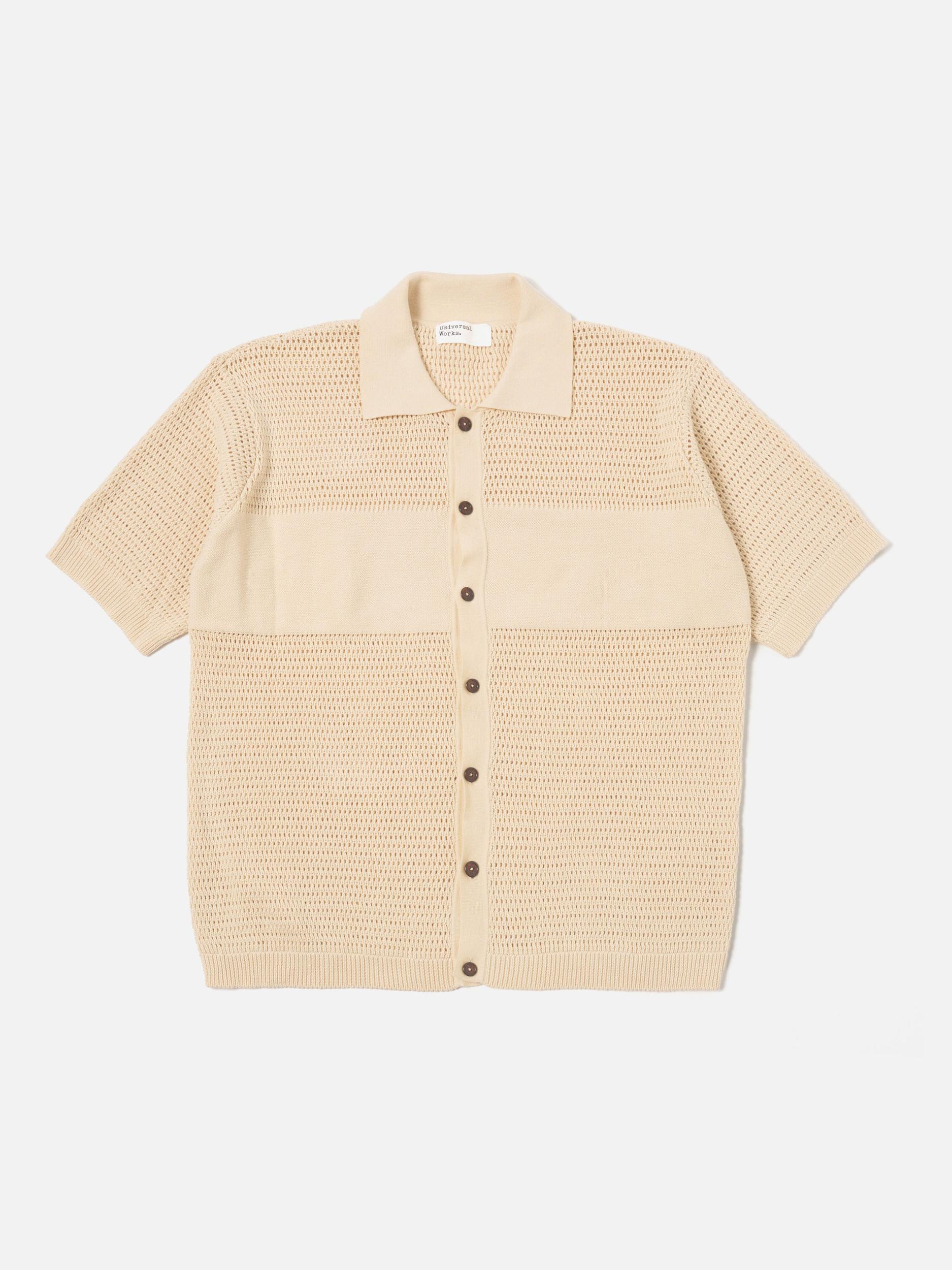Universal Works S/S Knit Shirt in Ecru Open Knit Product Image