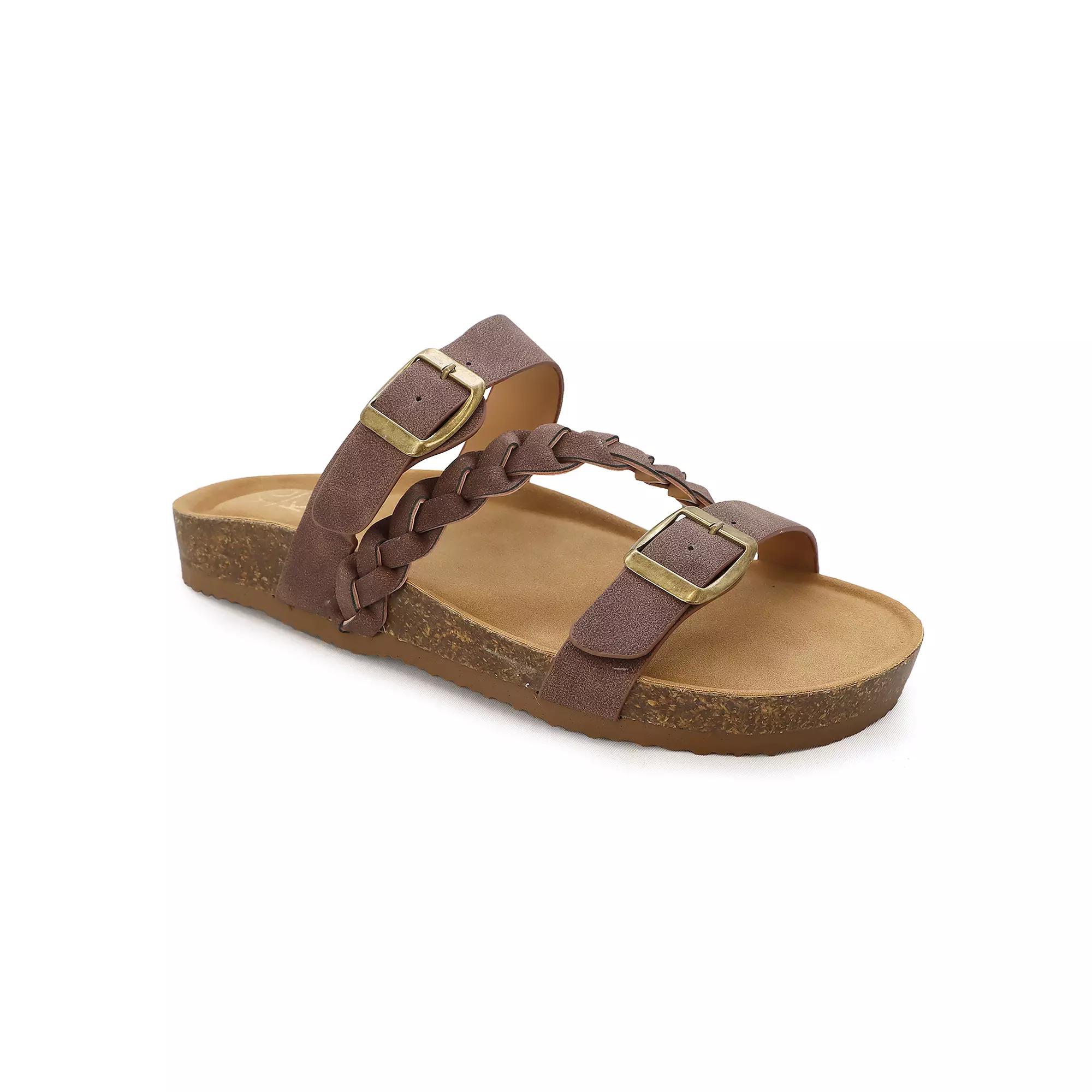 Yoki Women's Double Buckle Slide Sandal With Braid Strap,  Product Image