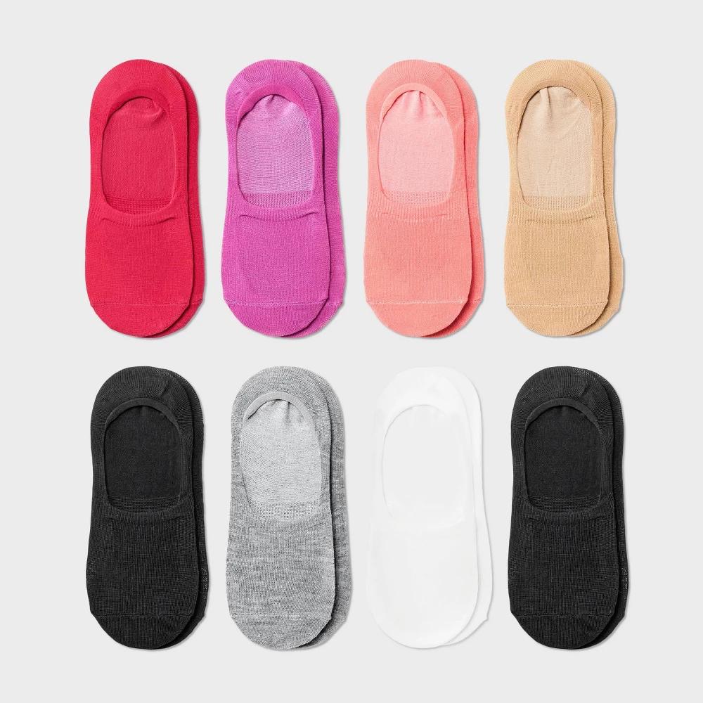 Women's 8pk Liner Socks - Dealworthy™ Black/White 4-10: No Show, Hidden Gel Heel Grip, Recycled Polyester, Machine Washable Product Image