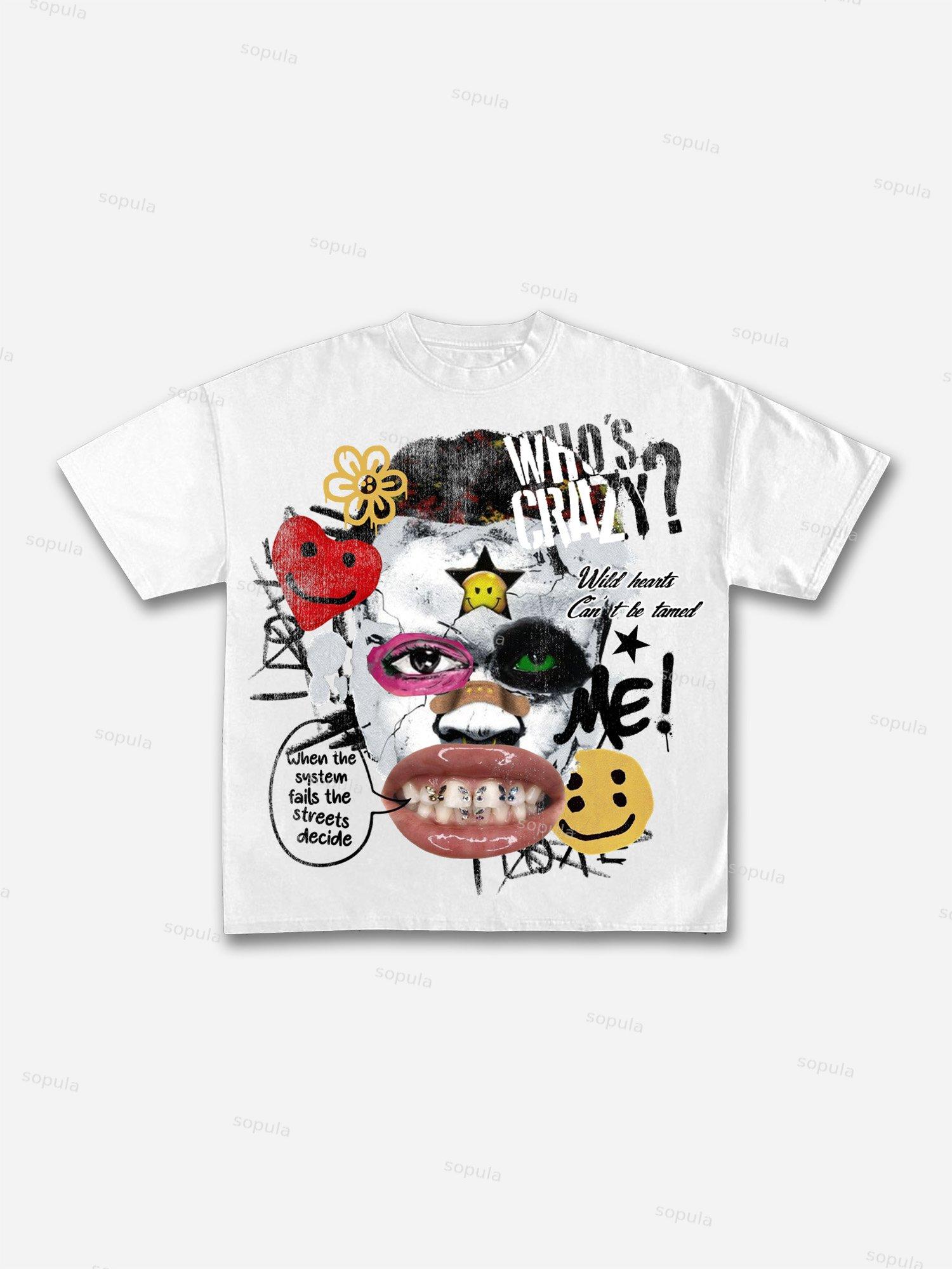 Abstract Portrait People Collage Vintage Graphic Cotton T-shirt Product Image