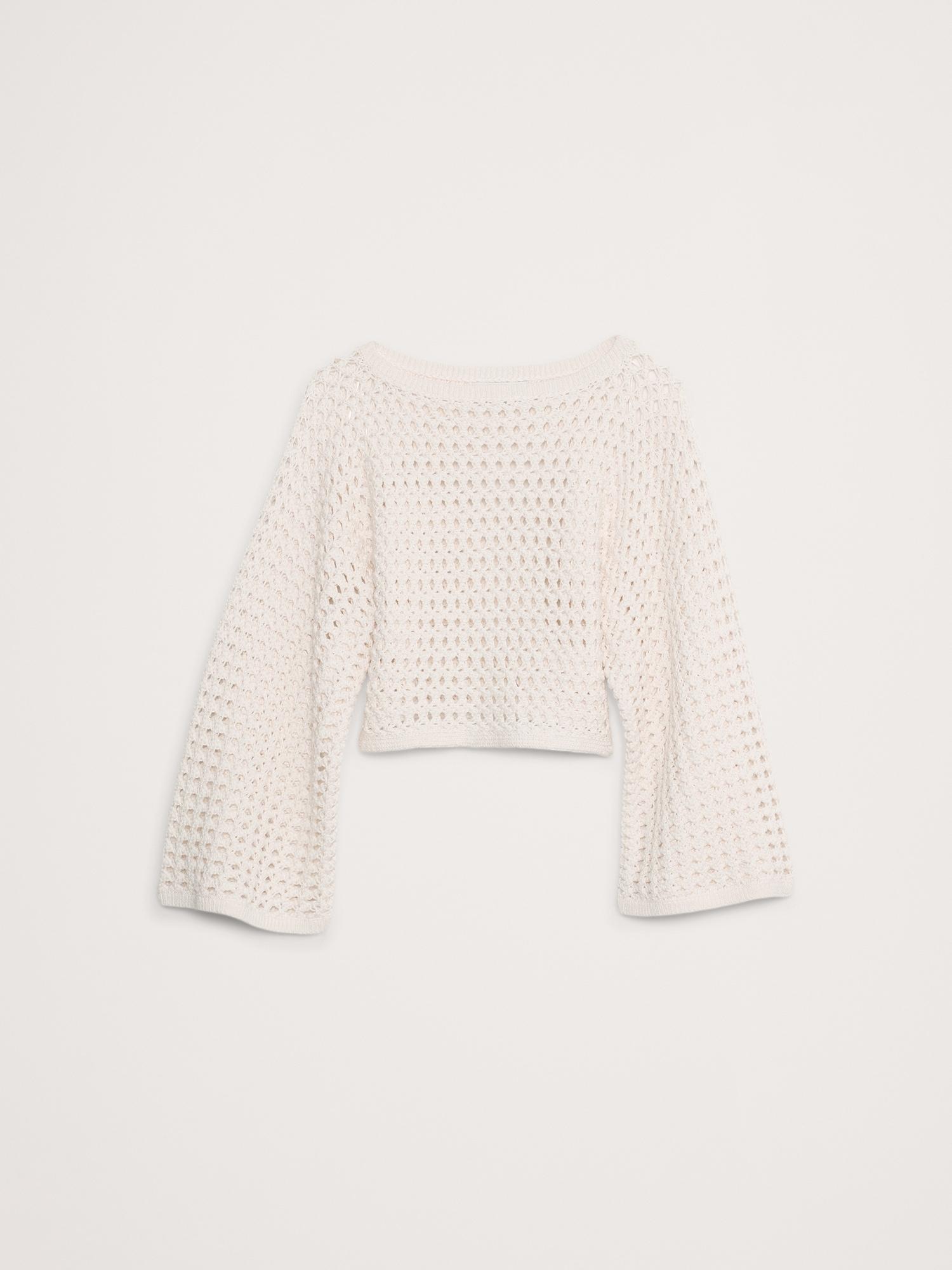 Cotton Crochet-Style Cropped Sweater Product Image