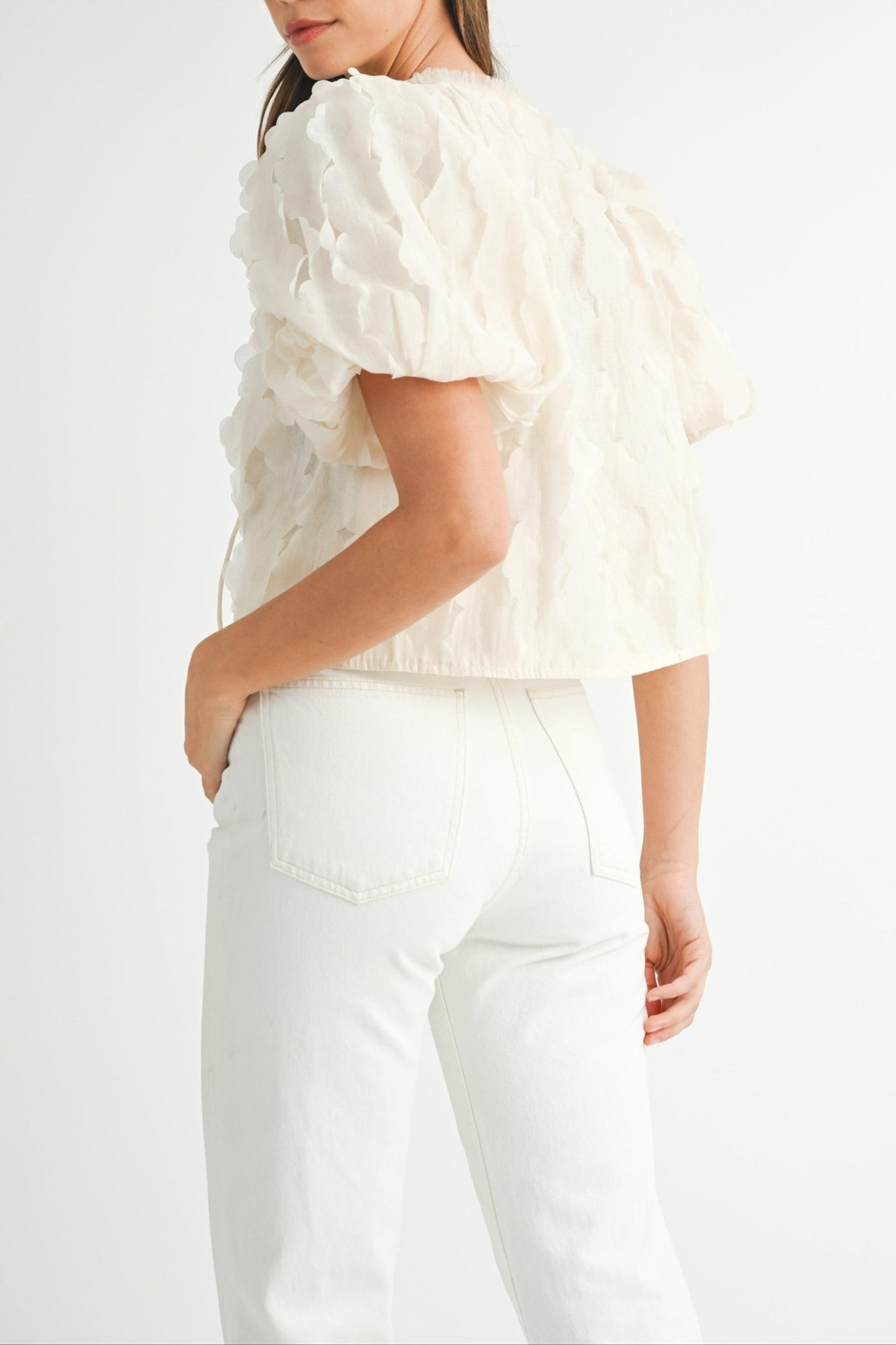 Textured Scallop Puff Sleeve Blouse Top Product Image