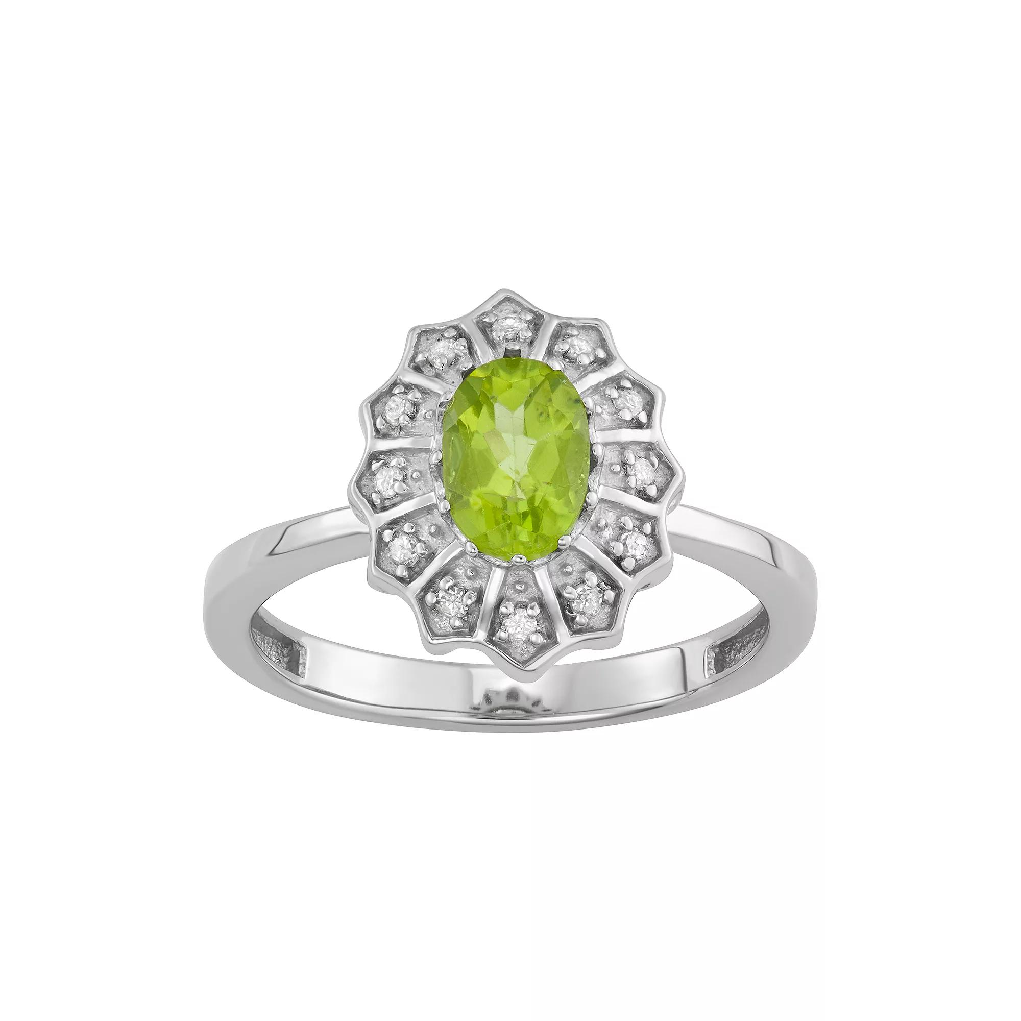 Jewelexcess 0.80 CTW Amethyst Gemstone & 1/10 CTW White Diamond Sterling Silver Ring, Women's, Size: 6, Peridot Product Image