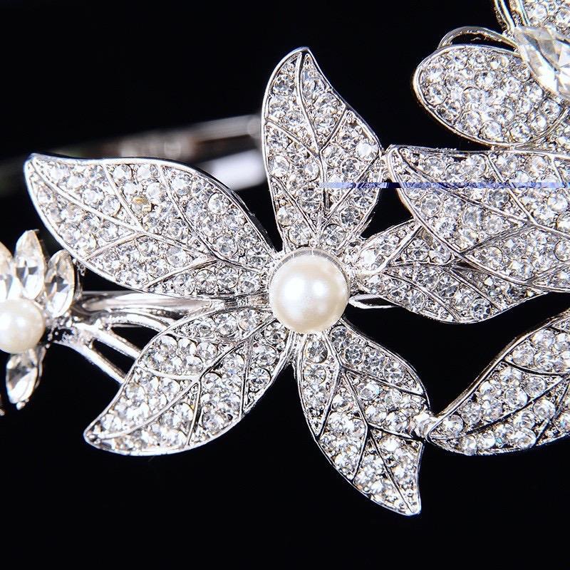 "Aleah" - Silver Pearl and Crystal Bridal Side-Headband/Tiara Product Image