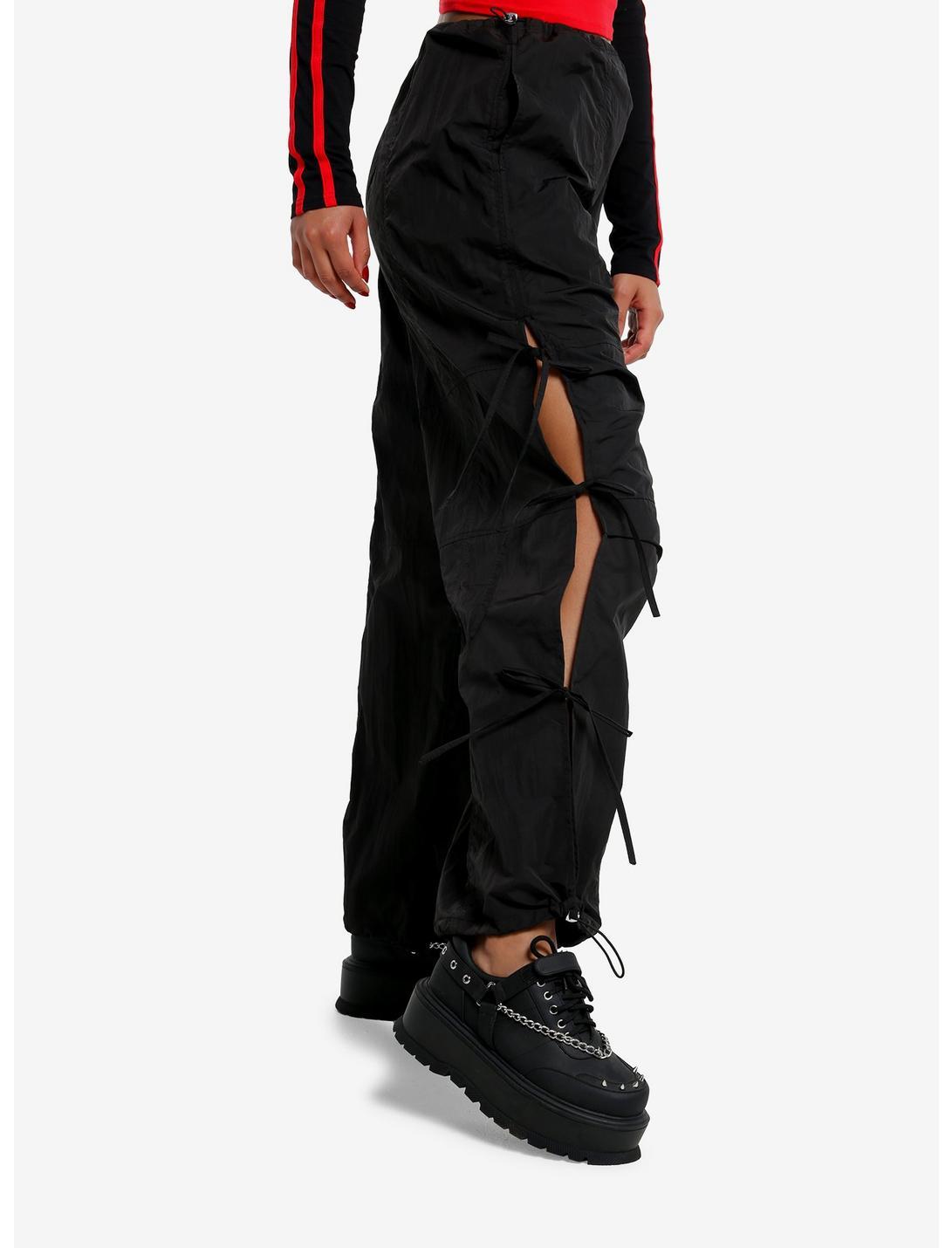 Black Cutout Ties Track Pants Product Image