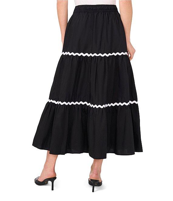 CeCe Scallop Trim Tiered Midi A-Line Skirt Product Image