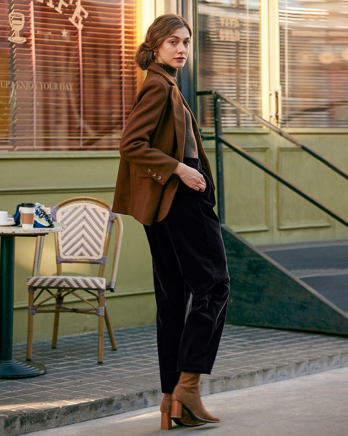 Black High Waisted Pleated Wide Leg Pants Female Product Image