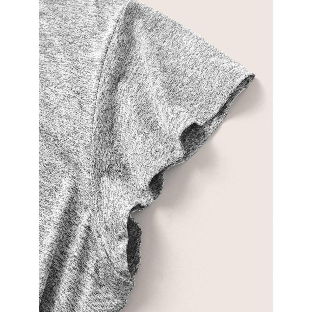 Plus Size Solid Patchwork Ruffle Cap Sleeve Belted Dress Gray Women Basics Belted Round Neck Cap Sleeve Curvy Midi Dress BloomChic 12/L Product Image