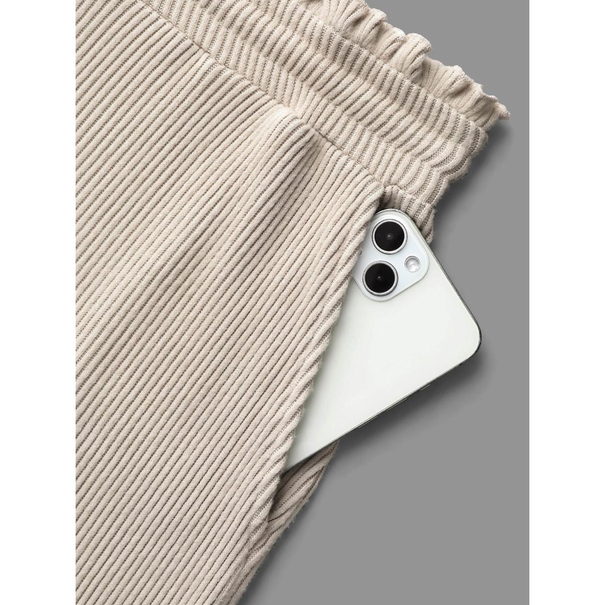 Plus Size Solid Drawstring Fit Stretch Pants Women Apricot Casual Wide Leg Mid Rise Everyday Pants BloomChic 12/L Product Image