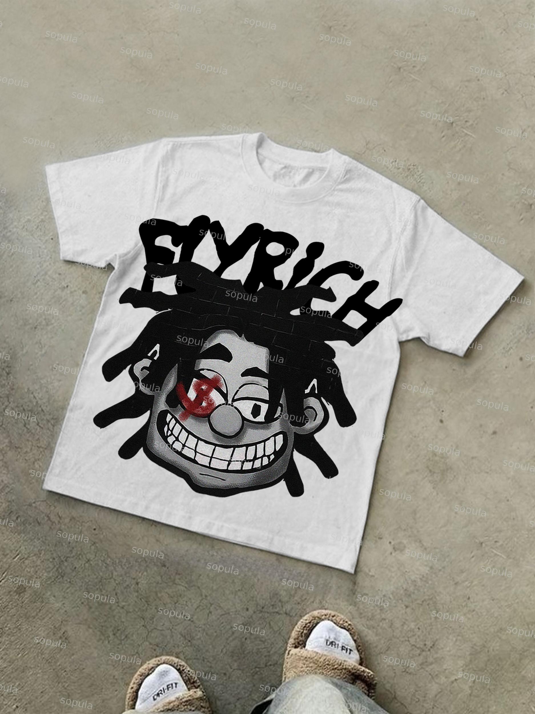 Big Face Graphic Fly Rich Print Cotton T-shirt Product Image