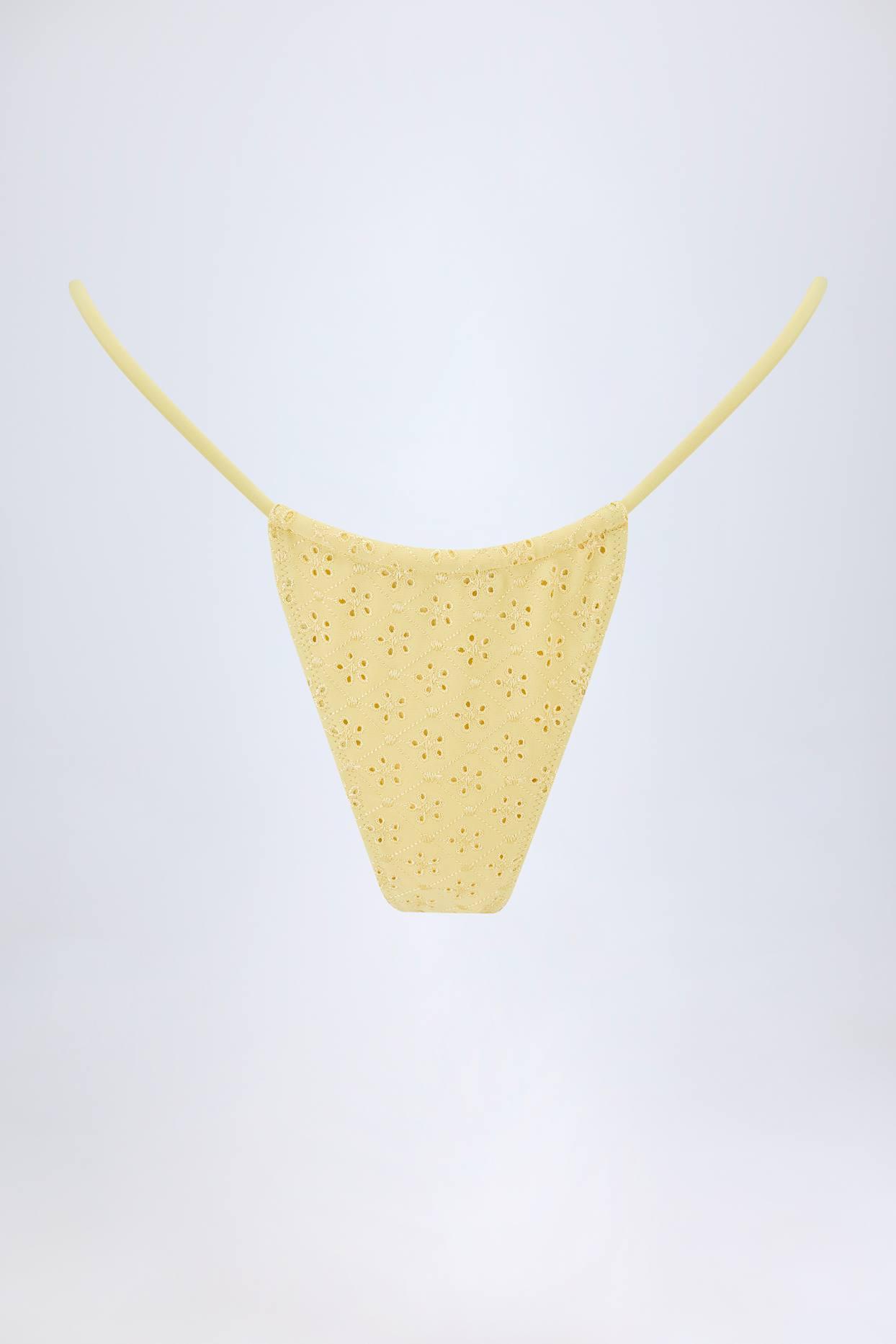 Broderie Anglaise Drawstring Bikini Bottoms in Lemon Yellow Product Image