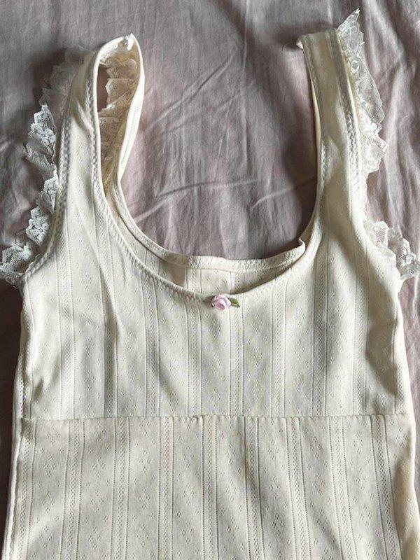 Lace Stitching Ruffle Crop Cami Top Product Image