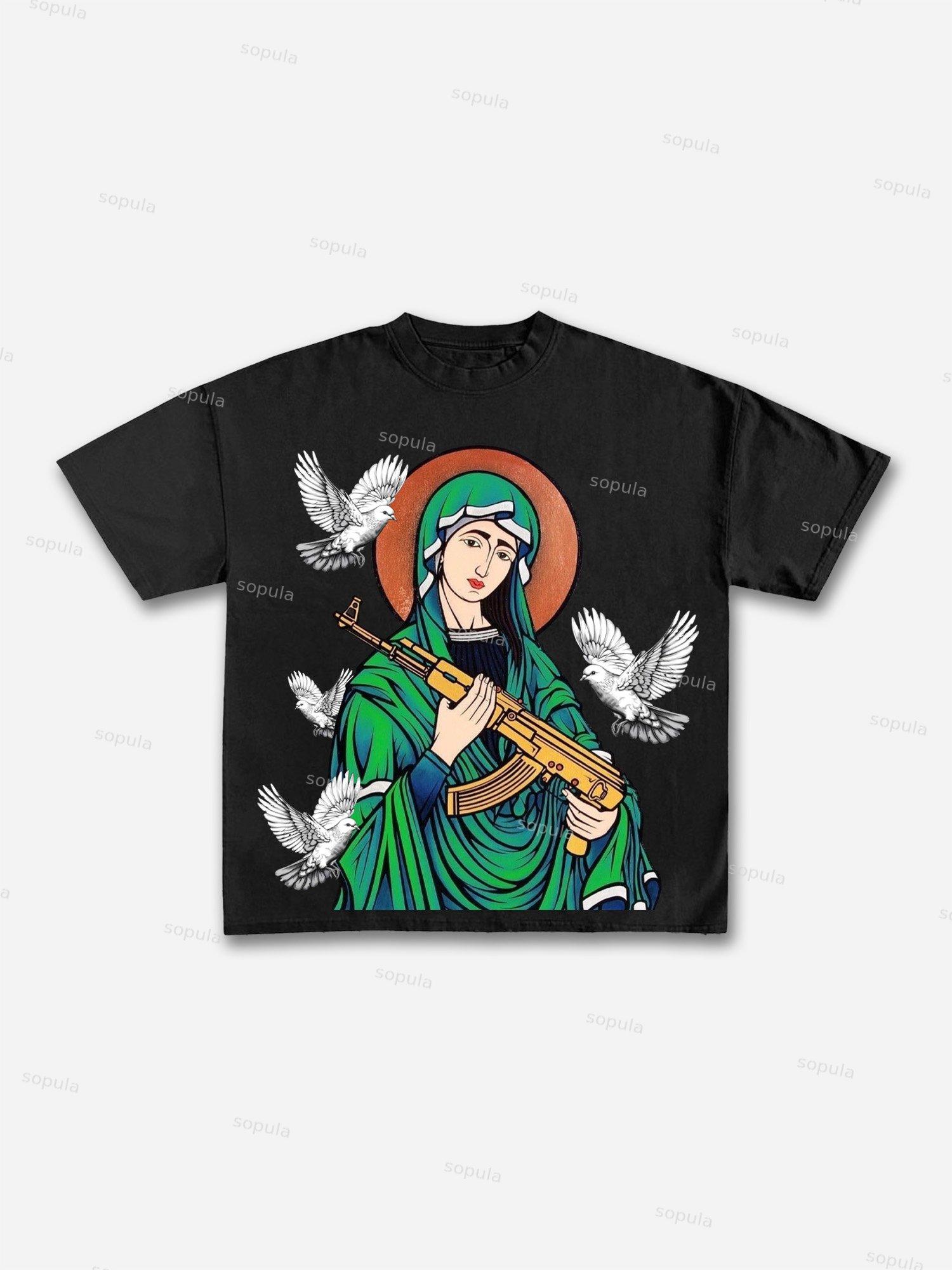 Graphic Of Our Lady Of Peace With Truth In Her Hands Cotton T-shirt Product Image