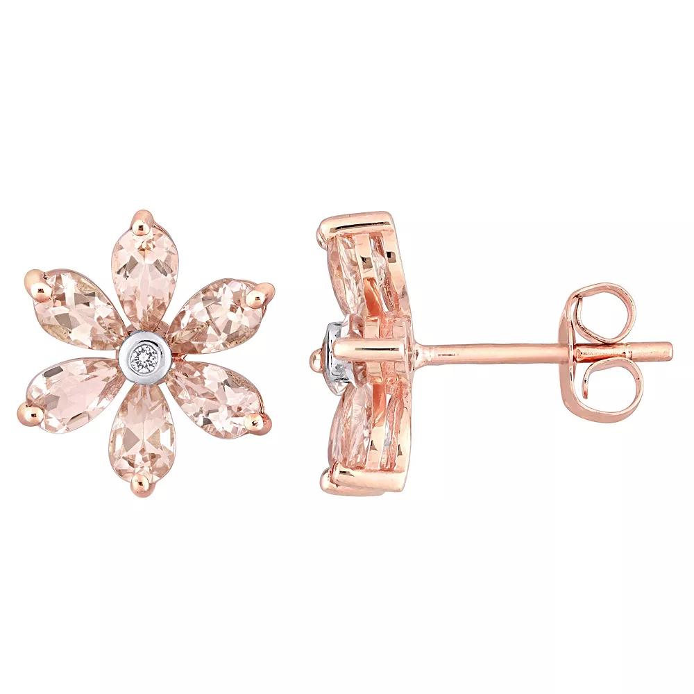 Stella Grace 10k Rose Gold Morganite & Diamond Accent Flower Stud Earrings, Women's Product Image
