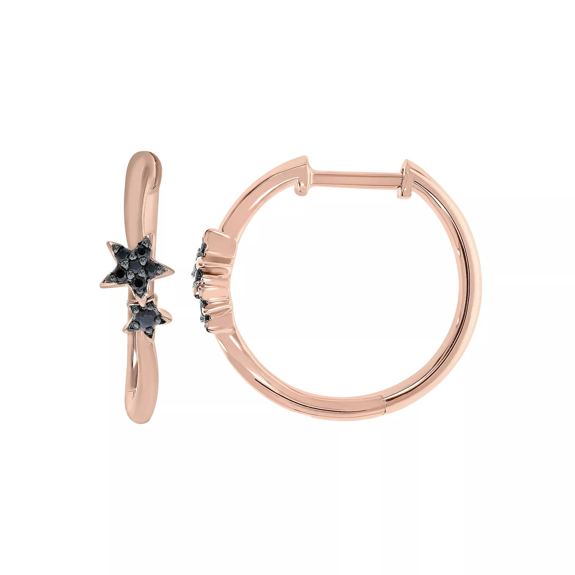 Sterling Silver 1/10 Carat T.W. Black Diamond Star Huggie Earrings, Women's, Pink Tone Product Image