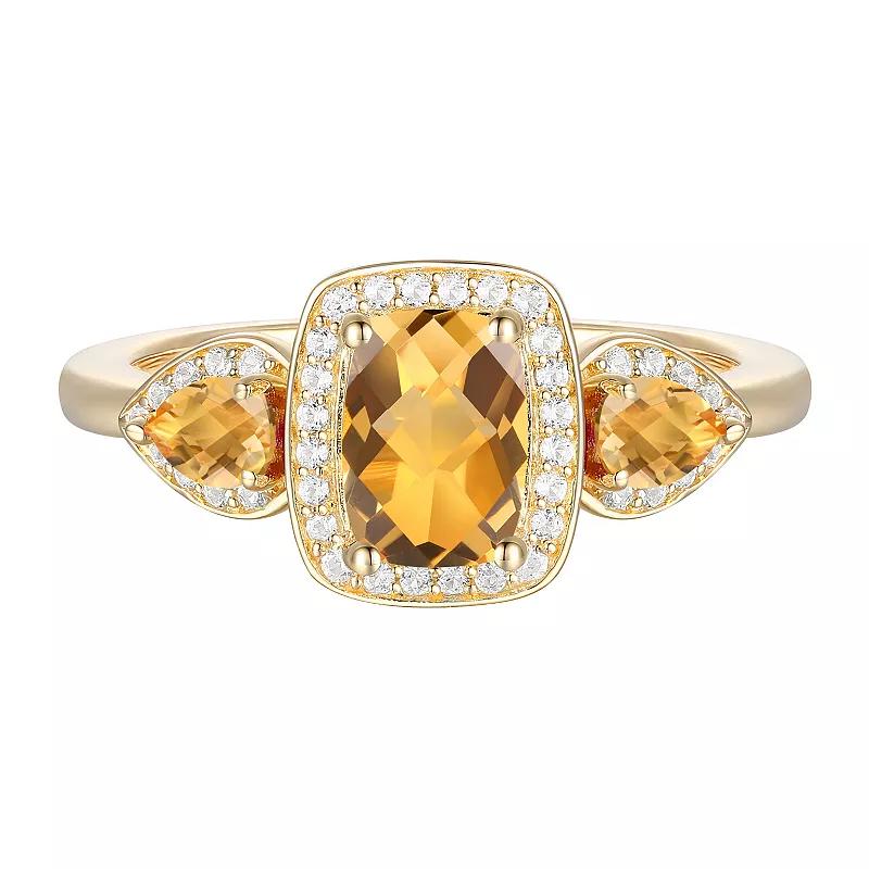 14k Gold Over Silver Citrine & White Sapphire Halo Ring, Women's, Size: 7, Gold Tone Product Image