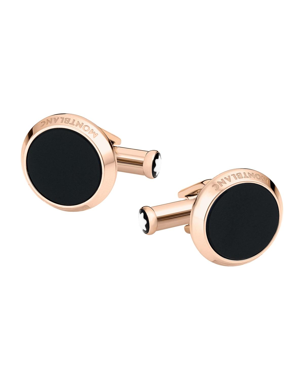 Onyx-Inlay Round Rose Golden Cufflinks Product Image