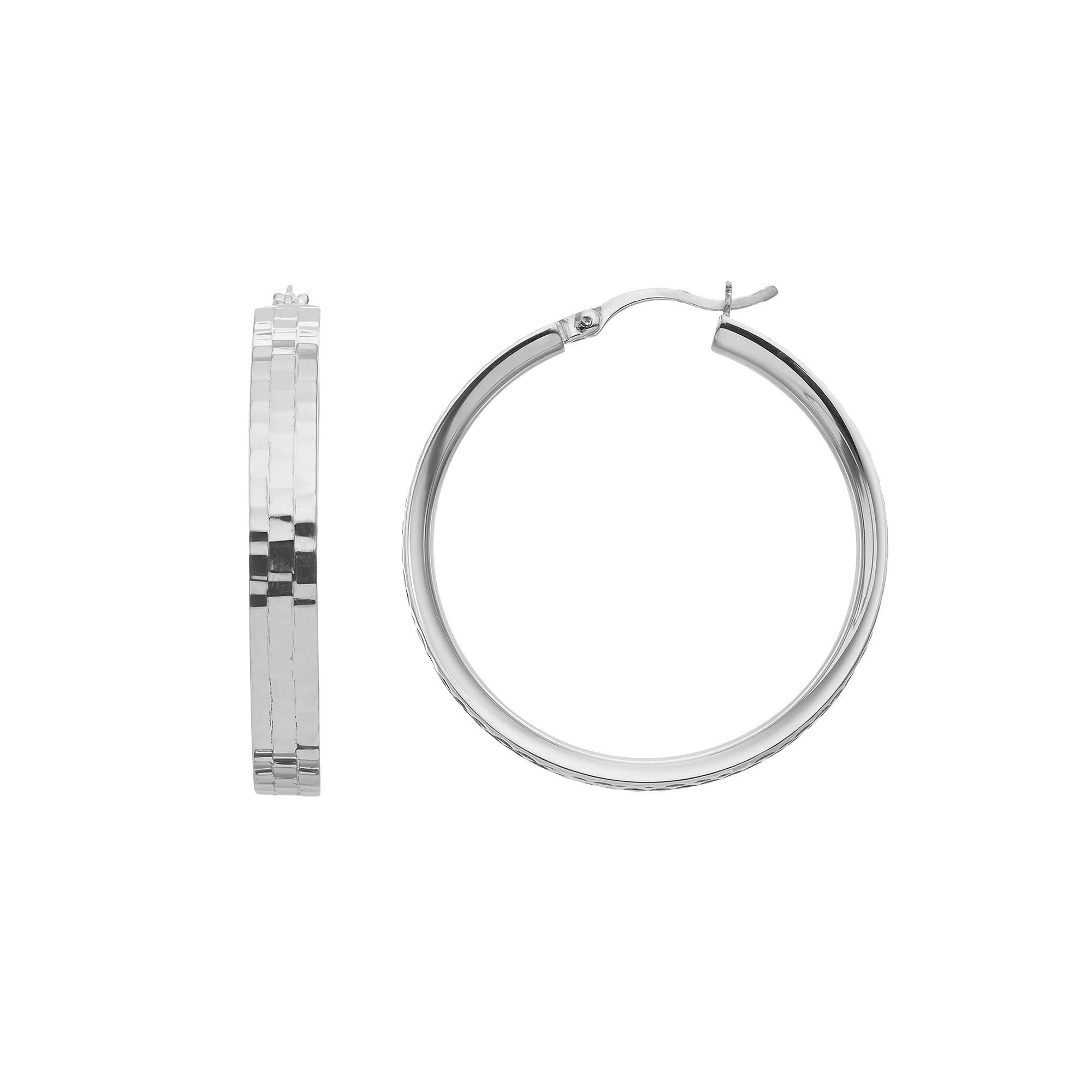 Sterling Silver Hammered Hoop Earrings, Women's, White Over Silver Product Image