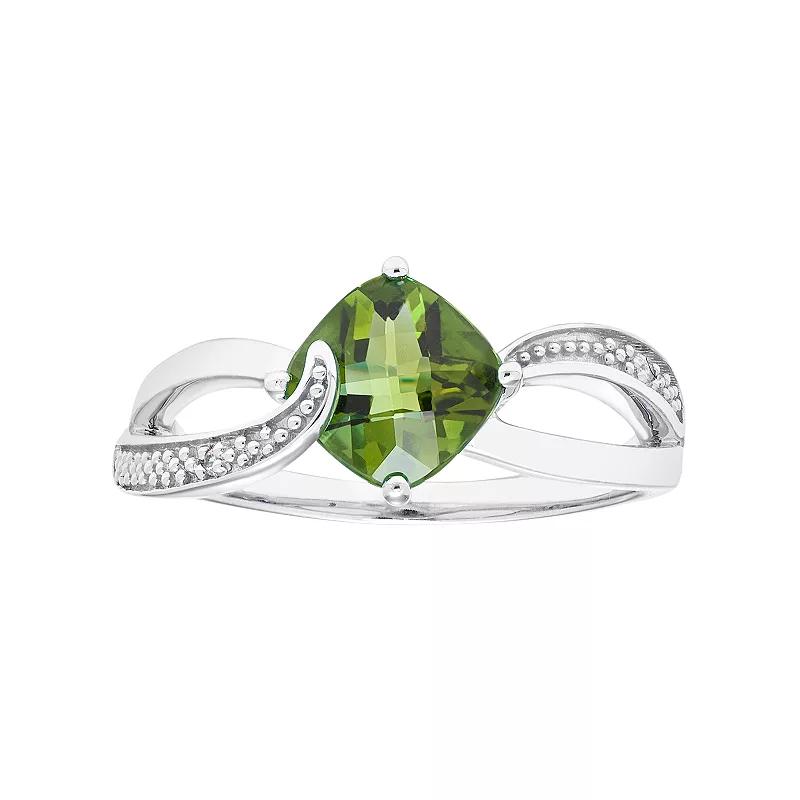 Sterling Silver Peridot & Diamond Accent Cushion Bypass Ring, Women's,  Product Image