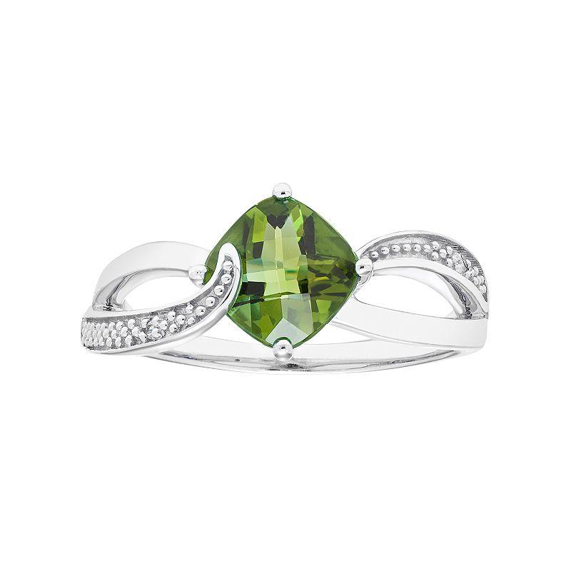 Sterling Silver Peridot & Diamond Accent Cushion Bypass Ring, Women's,  Product Image