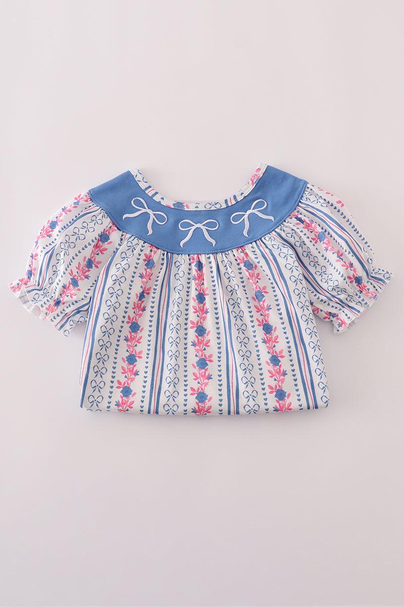 Blue bow embroidery dress Product Image