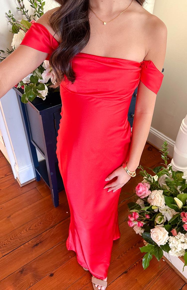 Ella Red Off Shoulder Formal Dress Product Image
