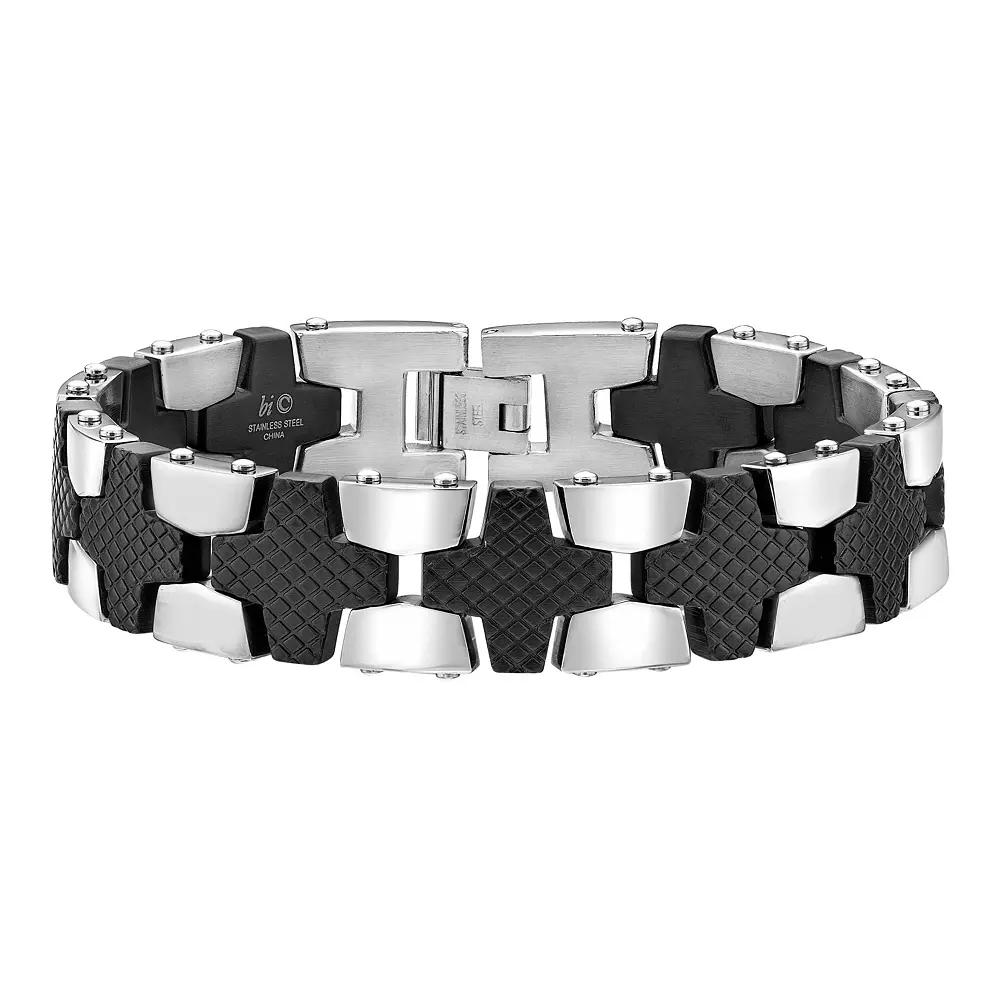 Men's LYNX Stainless Steel Black Carbon Fiber Bracelet, Size: 8.5" Product Image