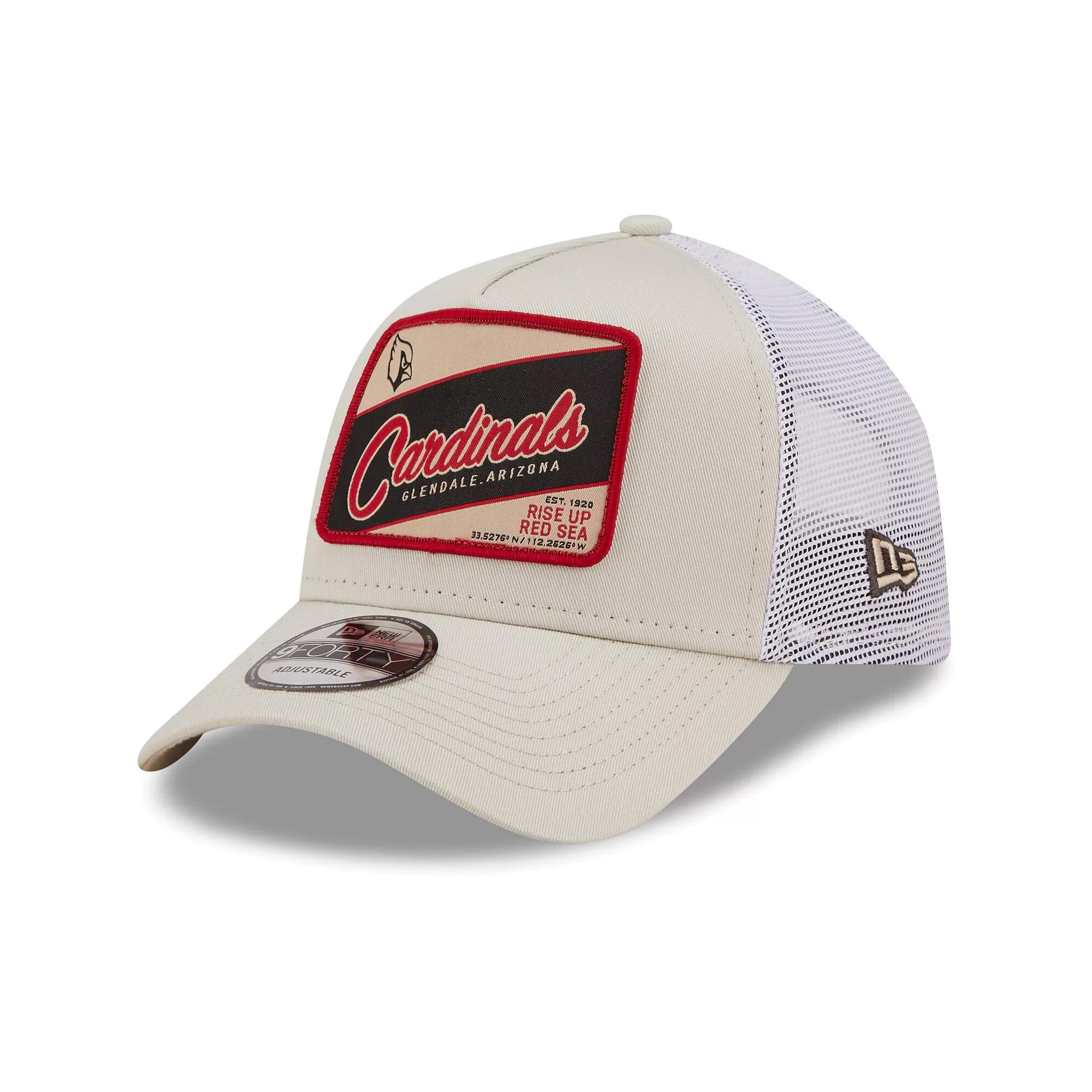 Men's New Era Khaki/White Arizona Cardinals Happy Camper A-Frame Trucker 9FORTY Snapback Hat, Beig K Product Image